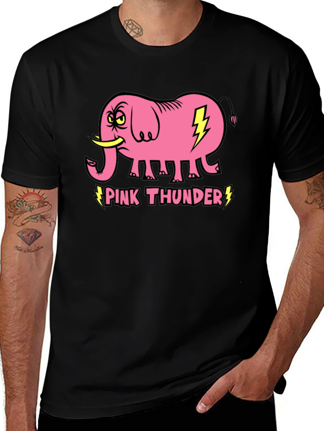 Pink Thunder Elephant Graphic T-Shirt