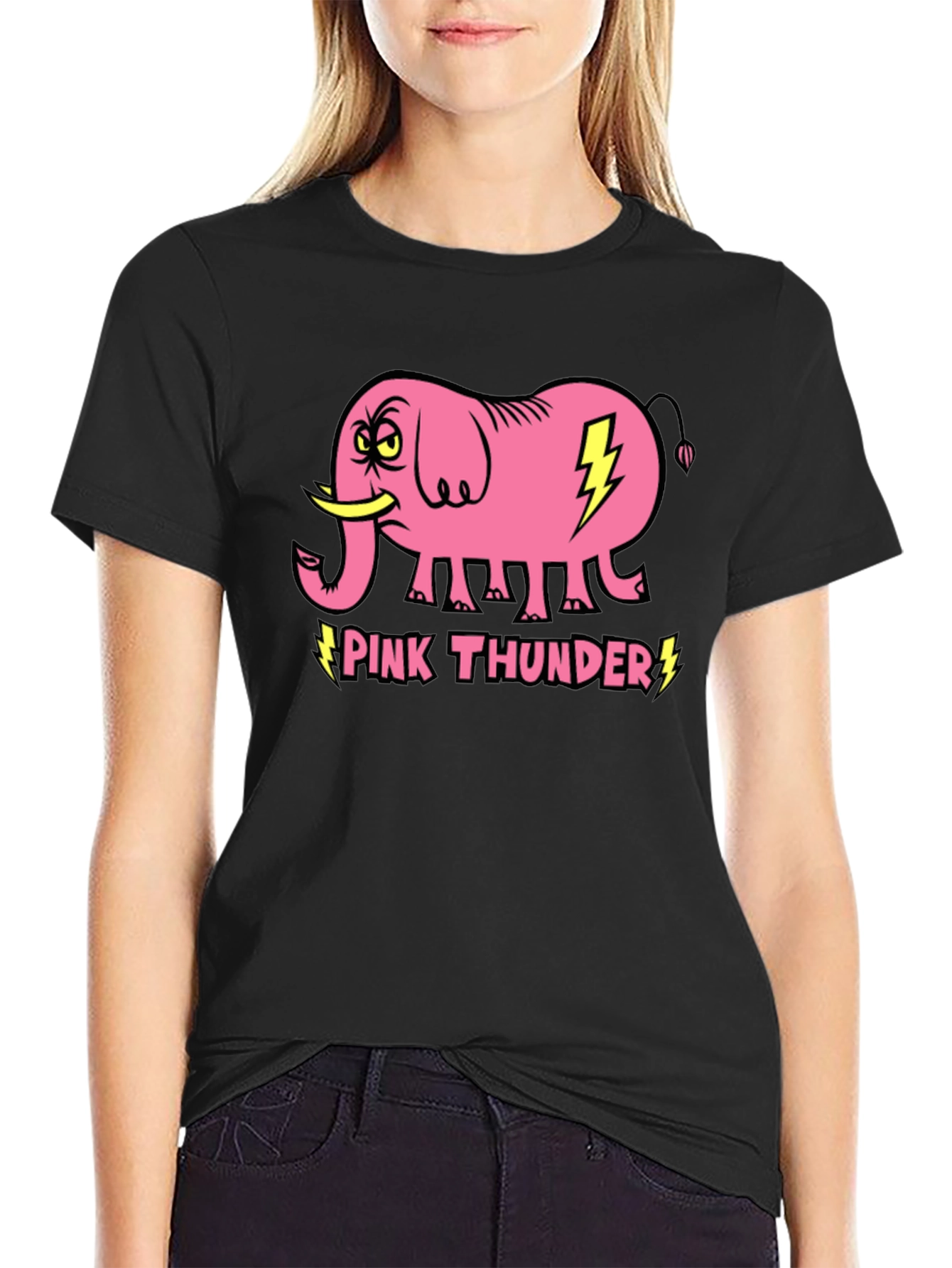 Pink Thunder Elephant Graphic T-Shirt