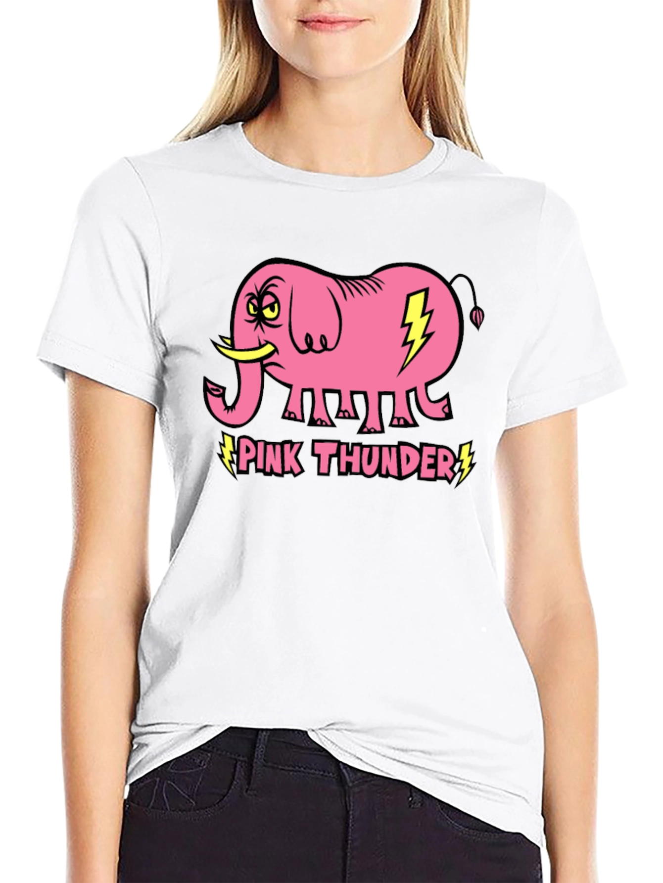 Pink Thunder Elephant Graphic T-Shirt