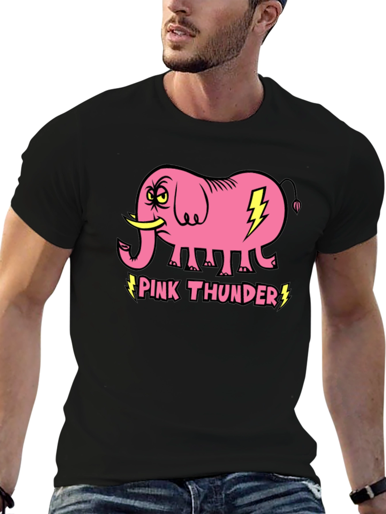 Pink Thunder Elephant Graphic T-Shirt