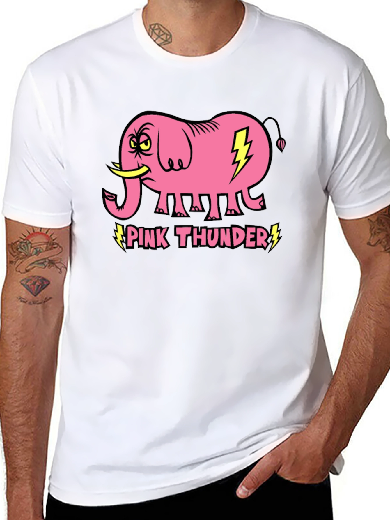 Pink Thunder Elephant Graphic T-Shirt