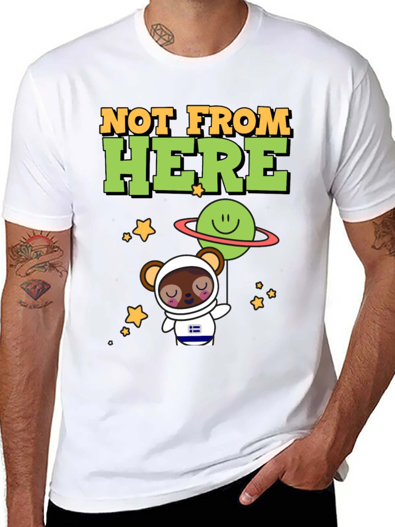 Not From Here Bear Astronaut Graphic T-Shirt