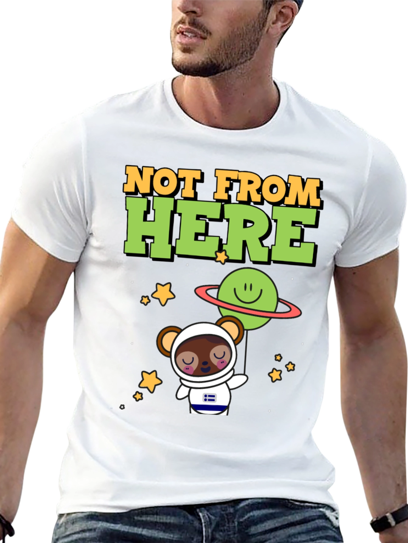 Not From Here Bear Astronaut Graphic T-Shirt