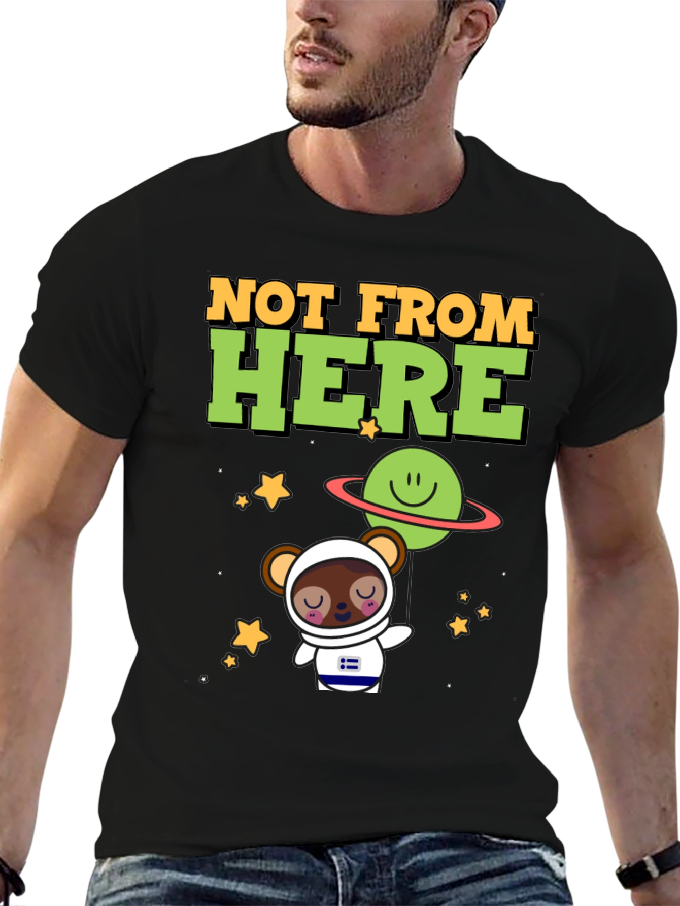 Not From Here Bear Astronaut Graphic T-Shirt