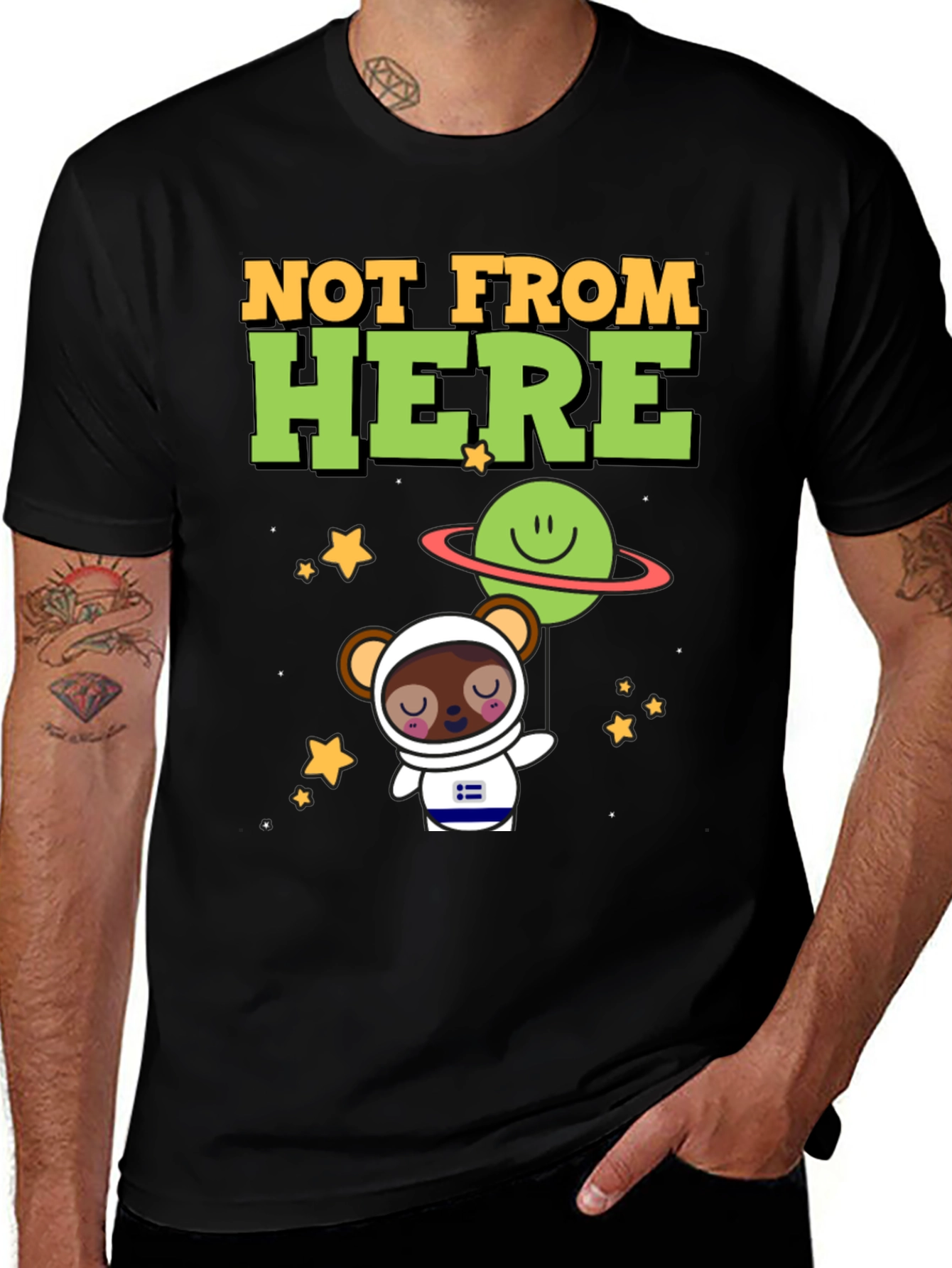 Not From Here Bear Astronaut Graphic T-Shirt