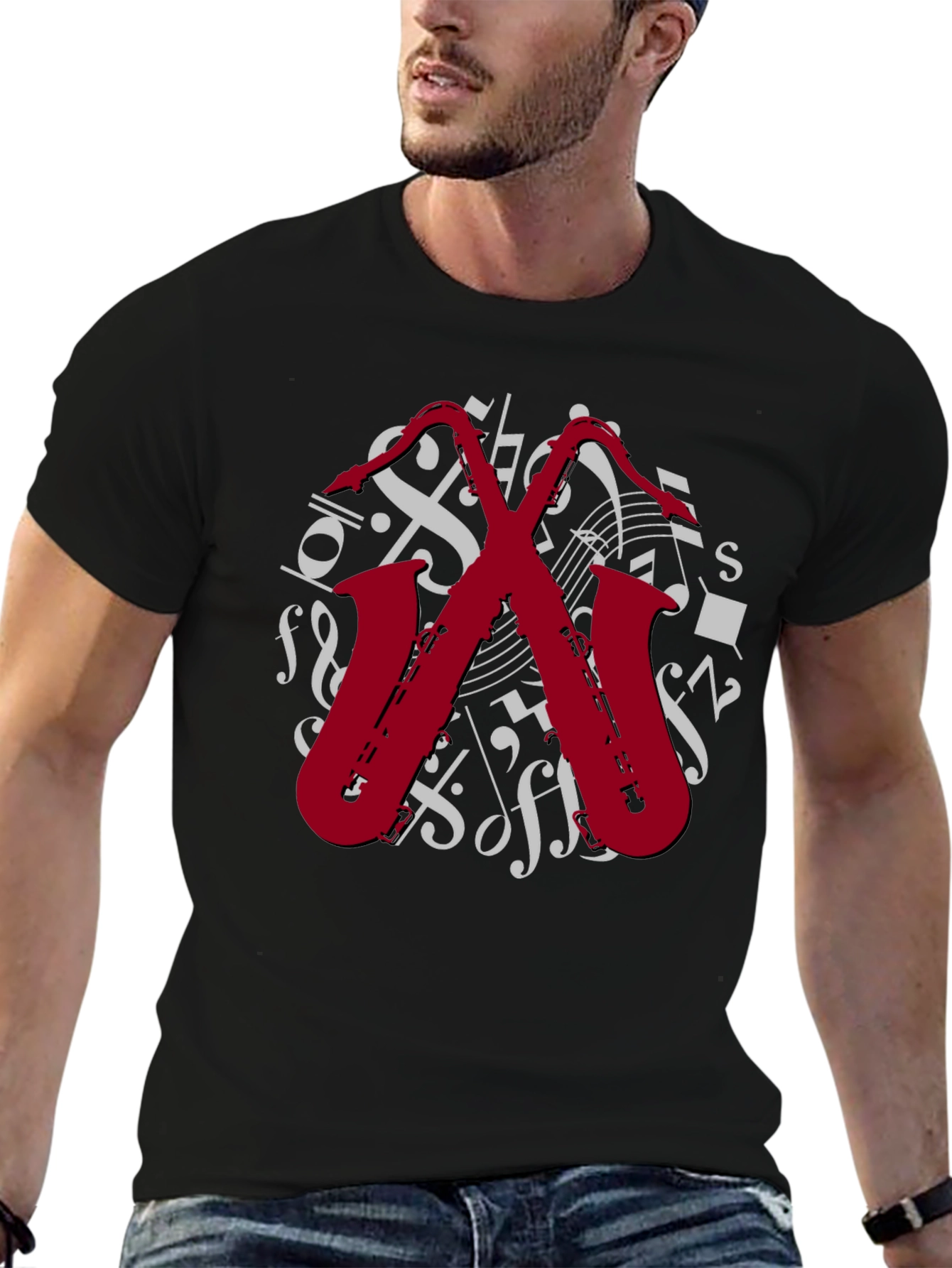 Saxophone Music Notes Graphic T-Shirt
