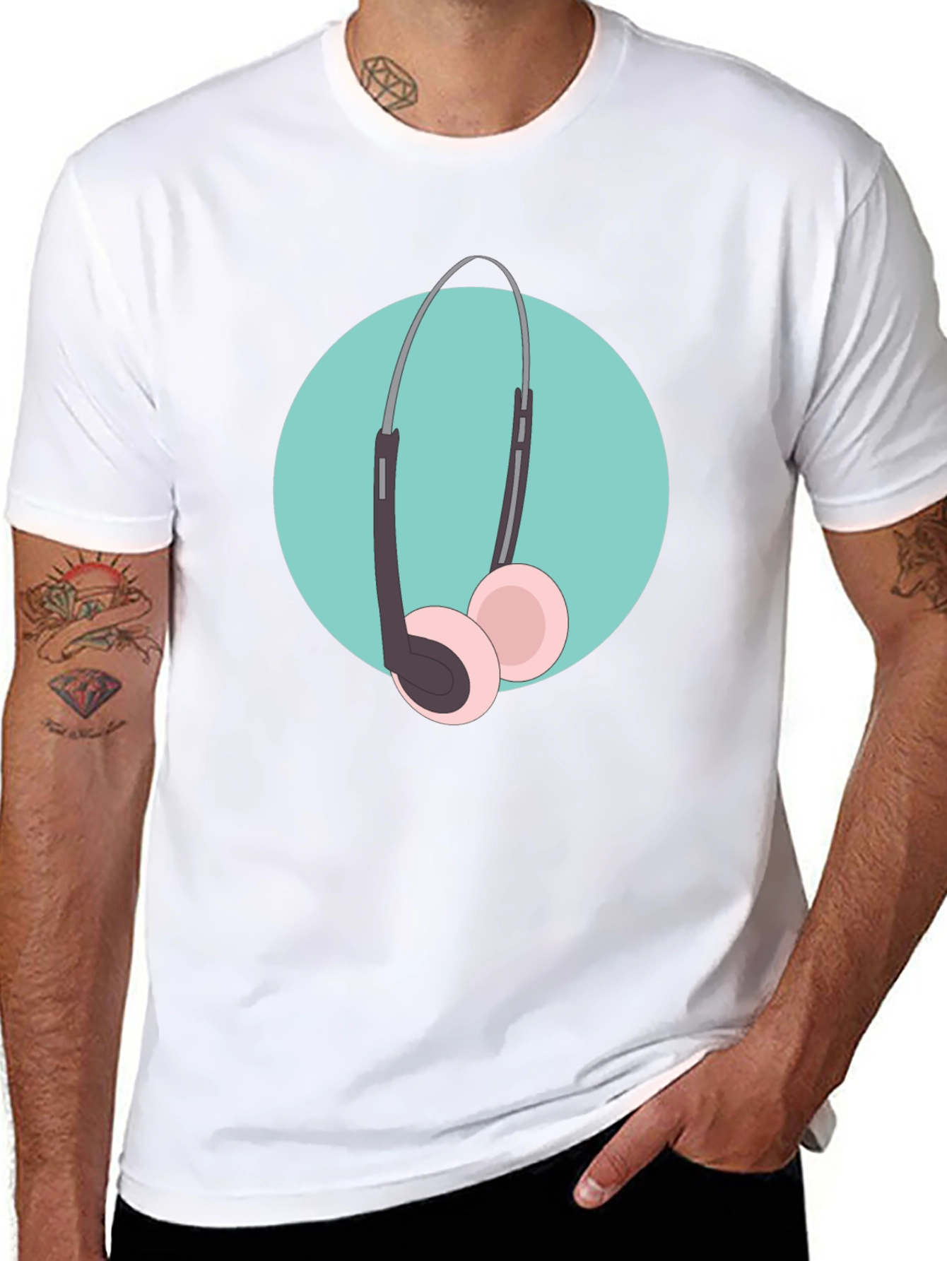 Cool Headphone Graphic T-Shirt - Black