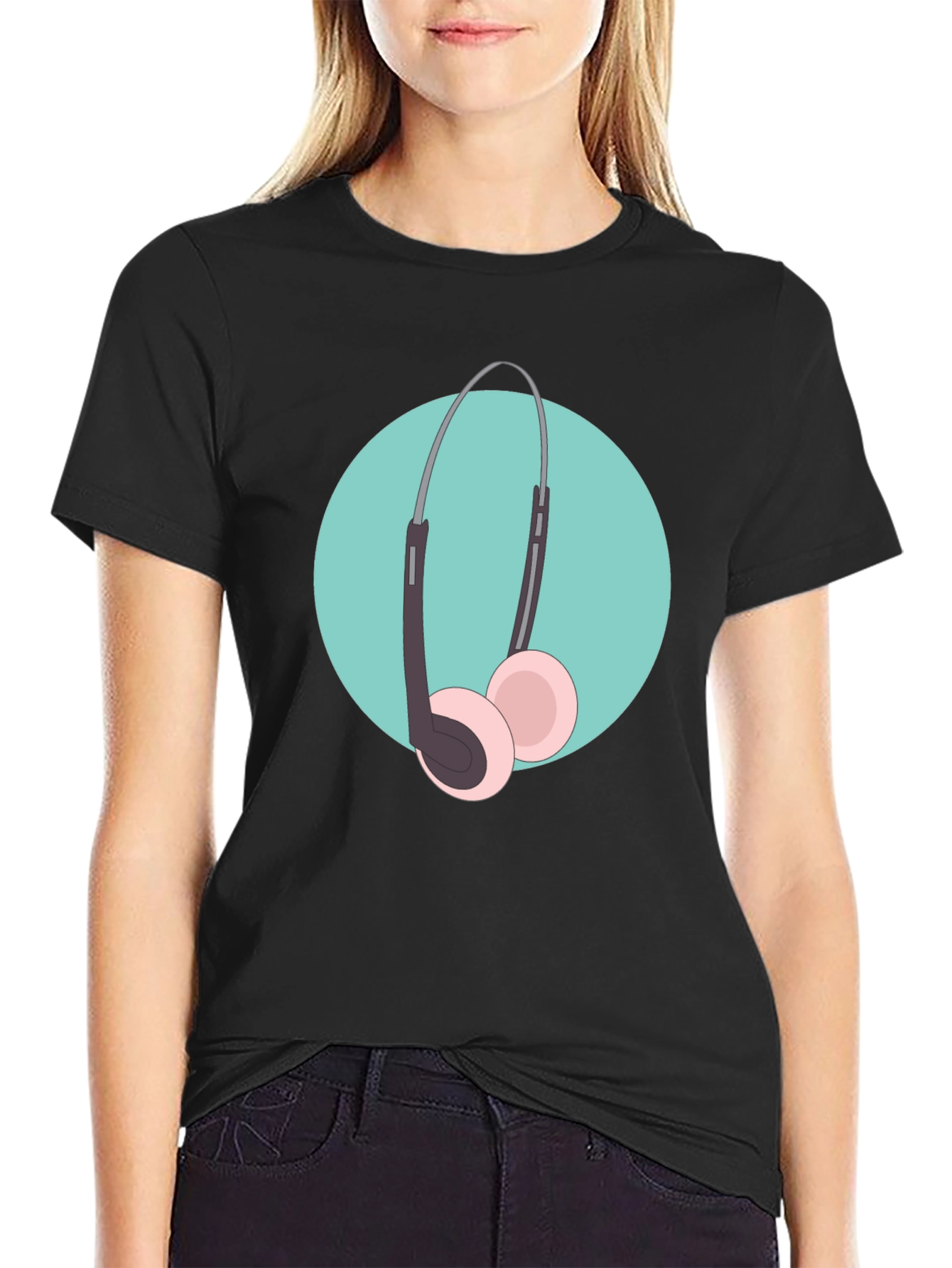 Cool Headphone Graphic T-Shirt - Black