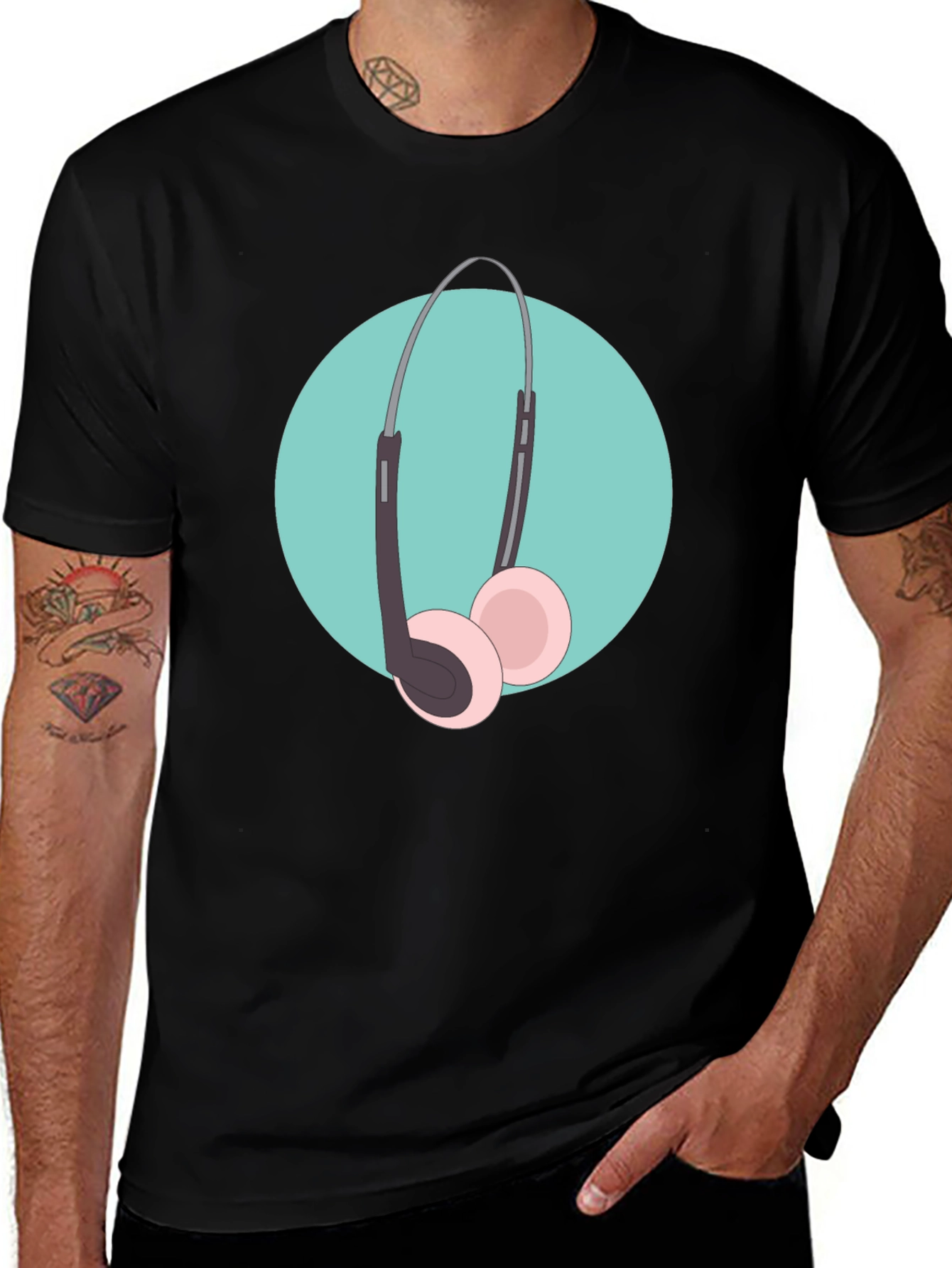 Cool Headphone Graphic T-Shirt - Black