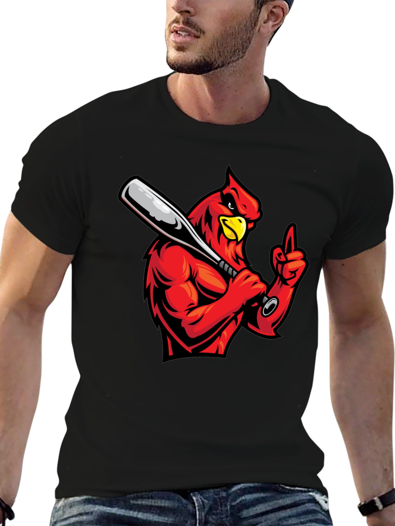 Cardinal Baseball T-Shirt - Black Cotton Tee