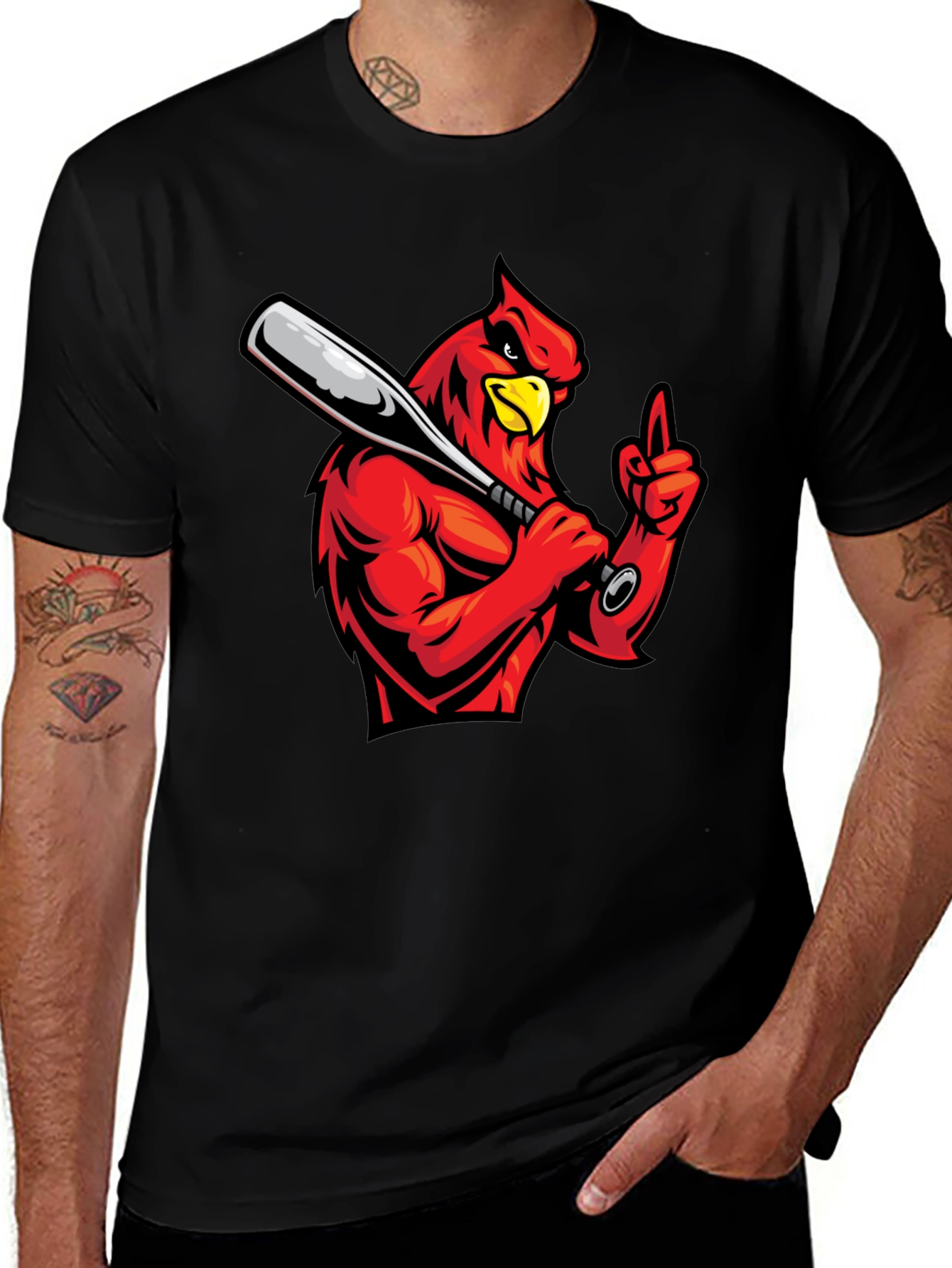 Cardinal Baseball T-Shirt - Black Cotton Tee