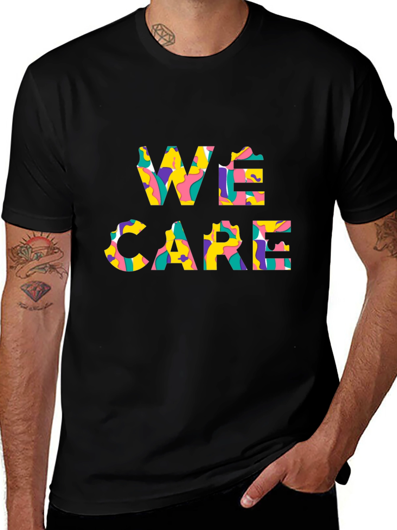 We Care Patterned Graphic T-Shirt
