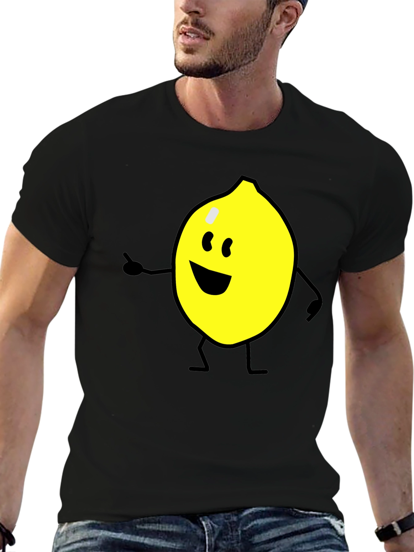 Cheerful Lemon Graphic Tee - Black Cotton Shirt