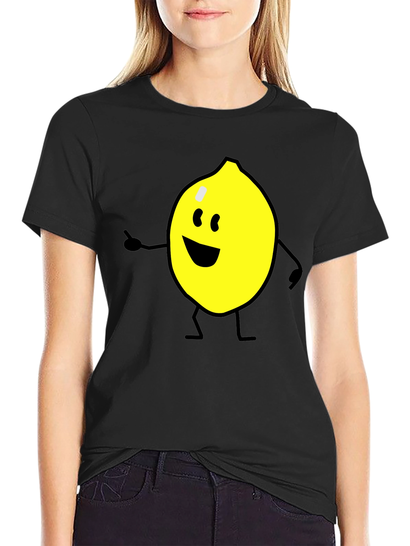 Cheerful Lemon Graphic Tee - Black Cotton Shirt