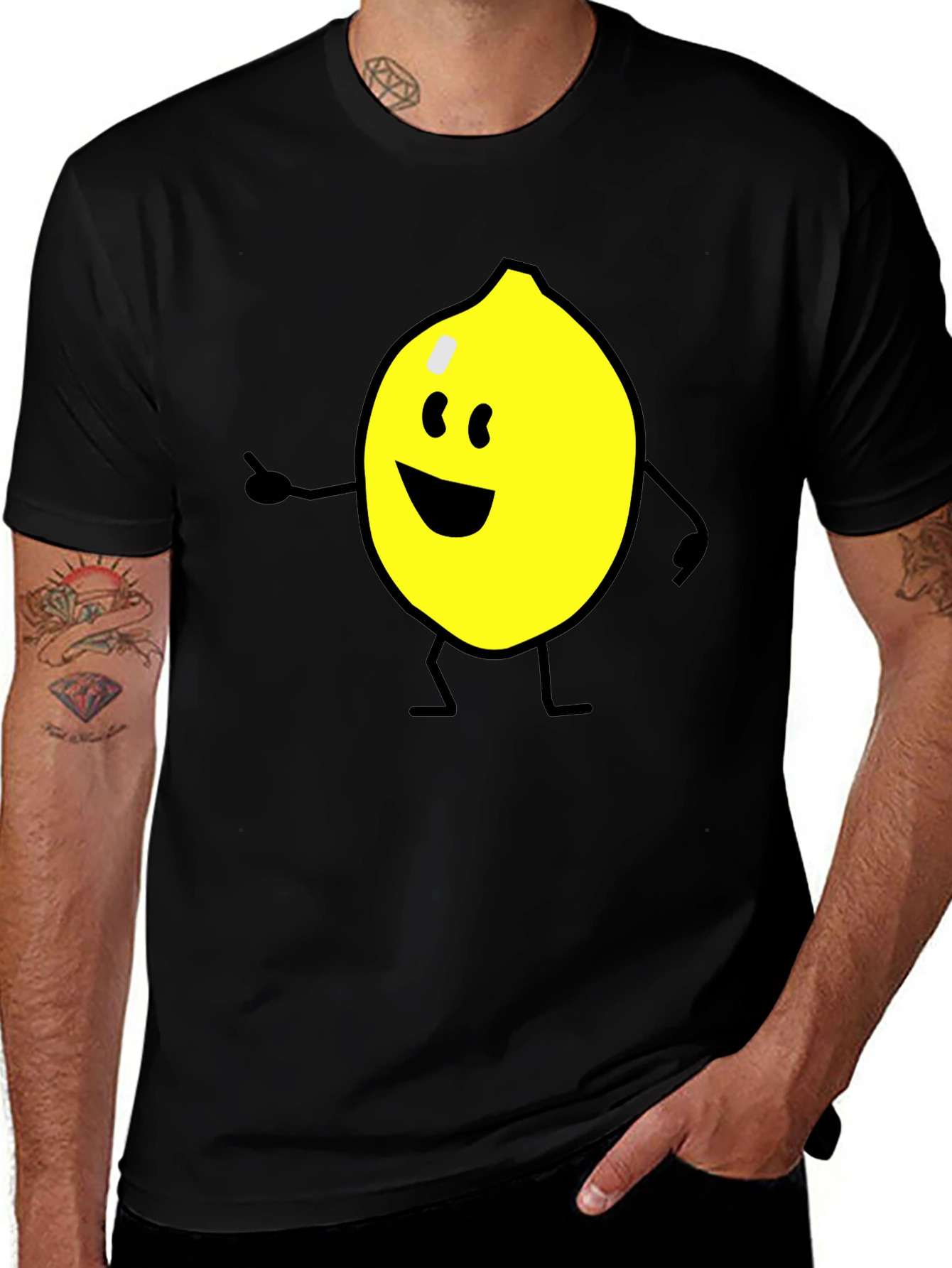 Cheerful Lemon Graphic Tee - Black Cotton Shirt