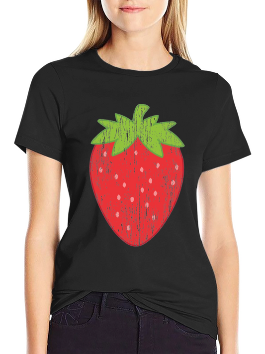 Strawberry Graphic Print Black T-Shirt
