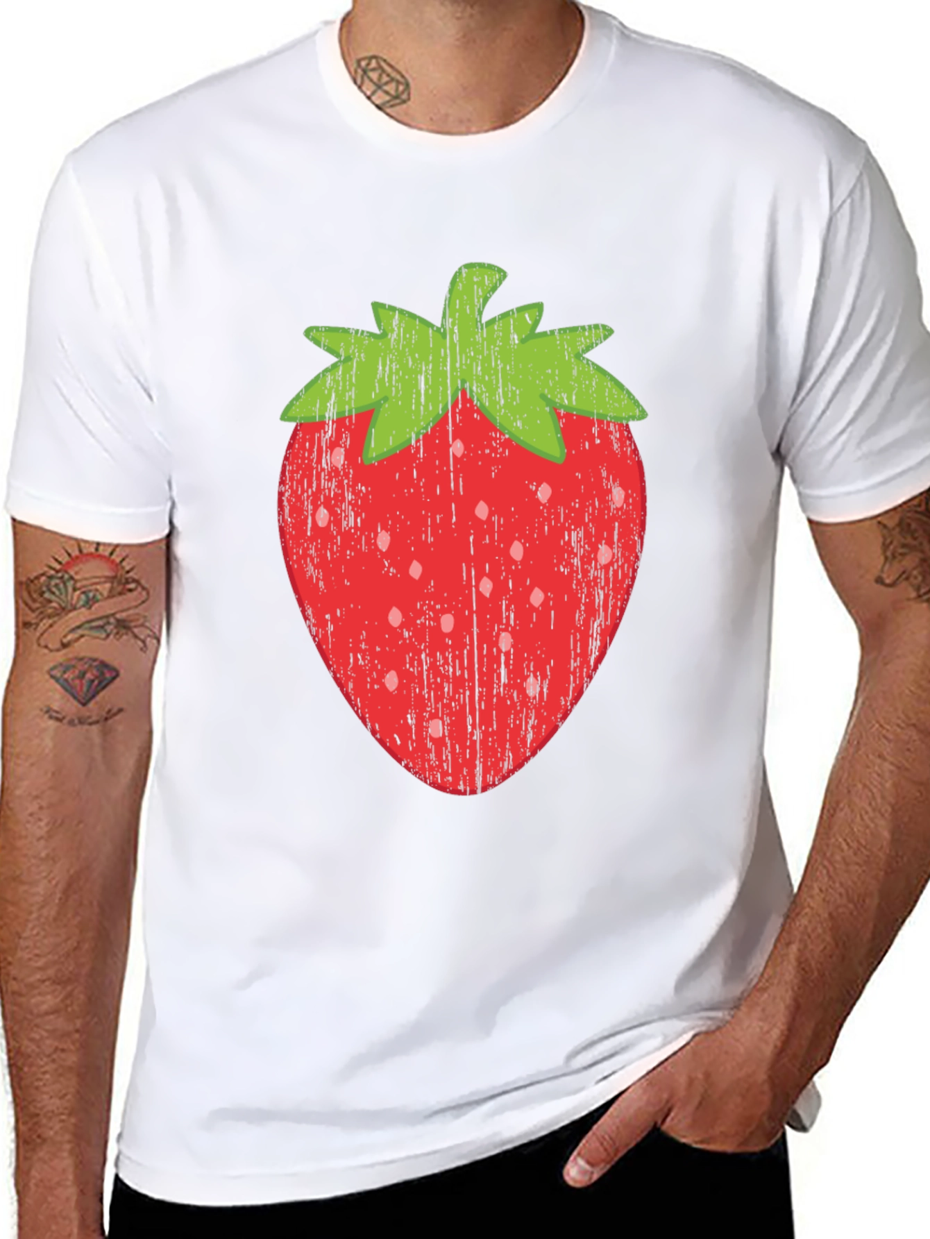 Strawberry Graphic Print Black T-Shirt