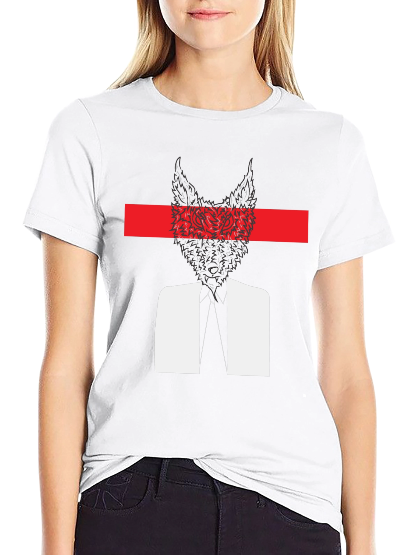 Abstract Wolf Head Graphic Tee - Black