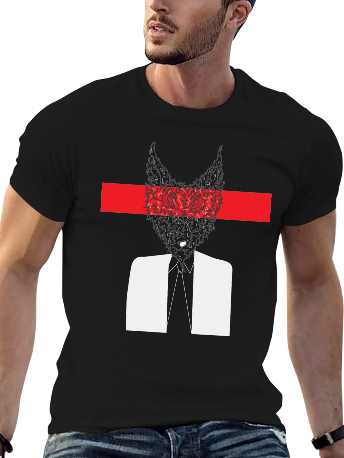Abstract Wolf Head Graphic Tee - Black