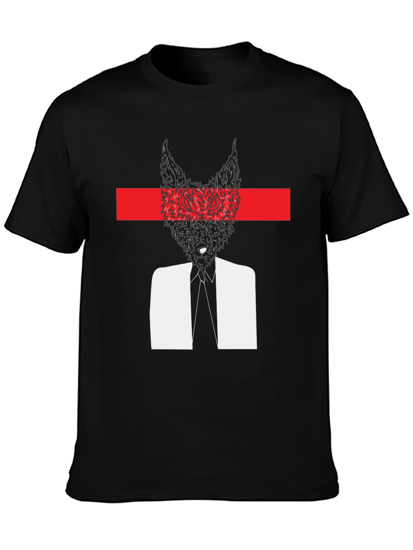 Abstract Wolf Head Graphic Tee - Black
