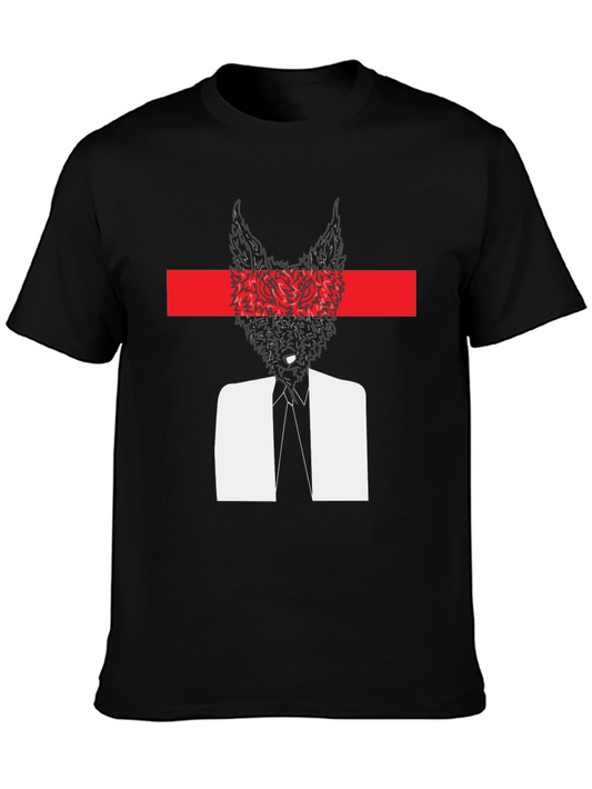 Abstract Wolf Head Graphic Tee - Black