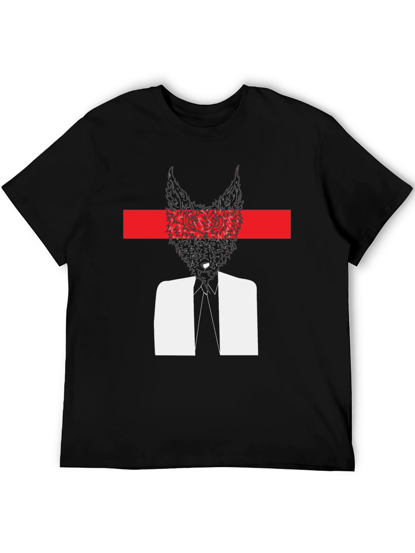 Abstract Wolf Head Graphic Tee - Black