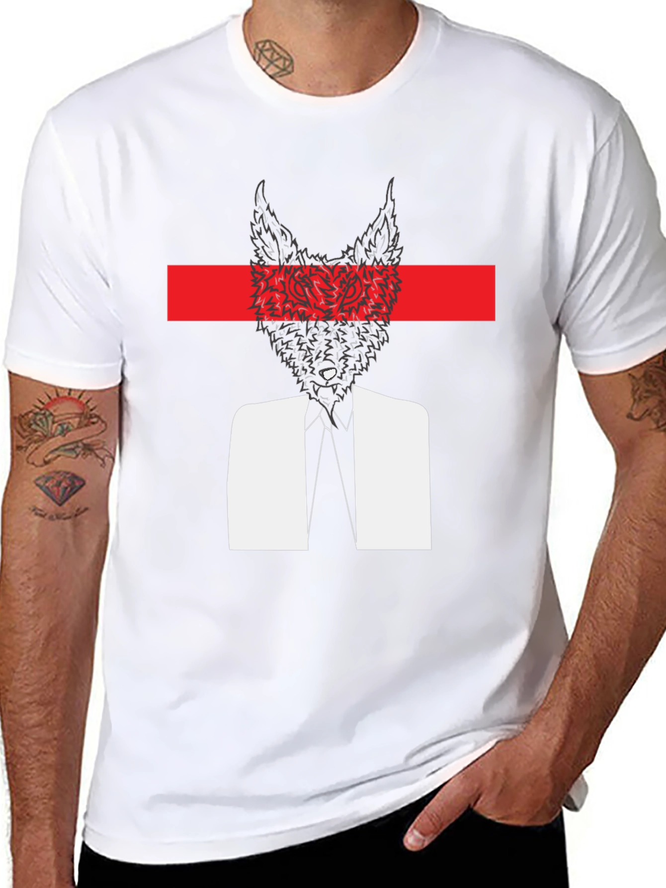 Abstract Wolf Head Graphic Tee - Black