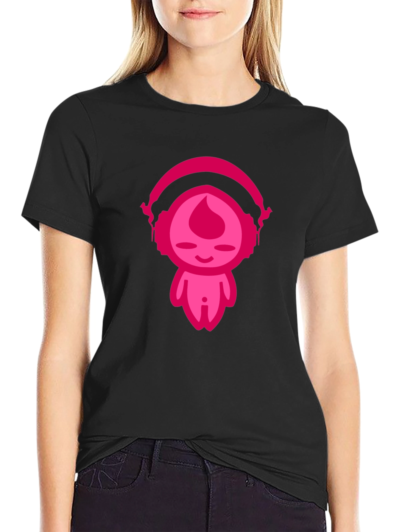 Pink DJ Character Black T-Shirt