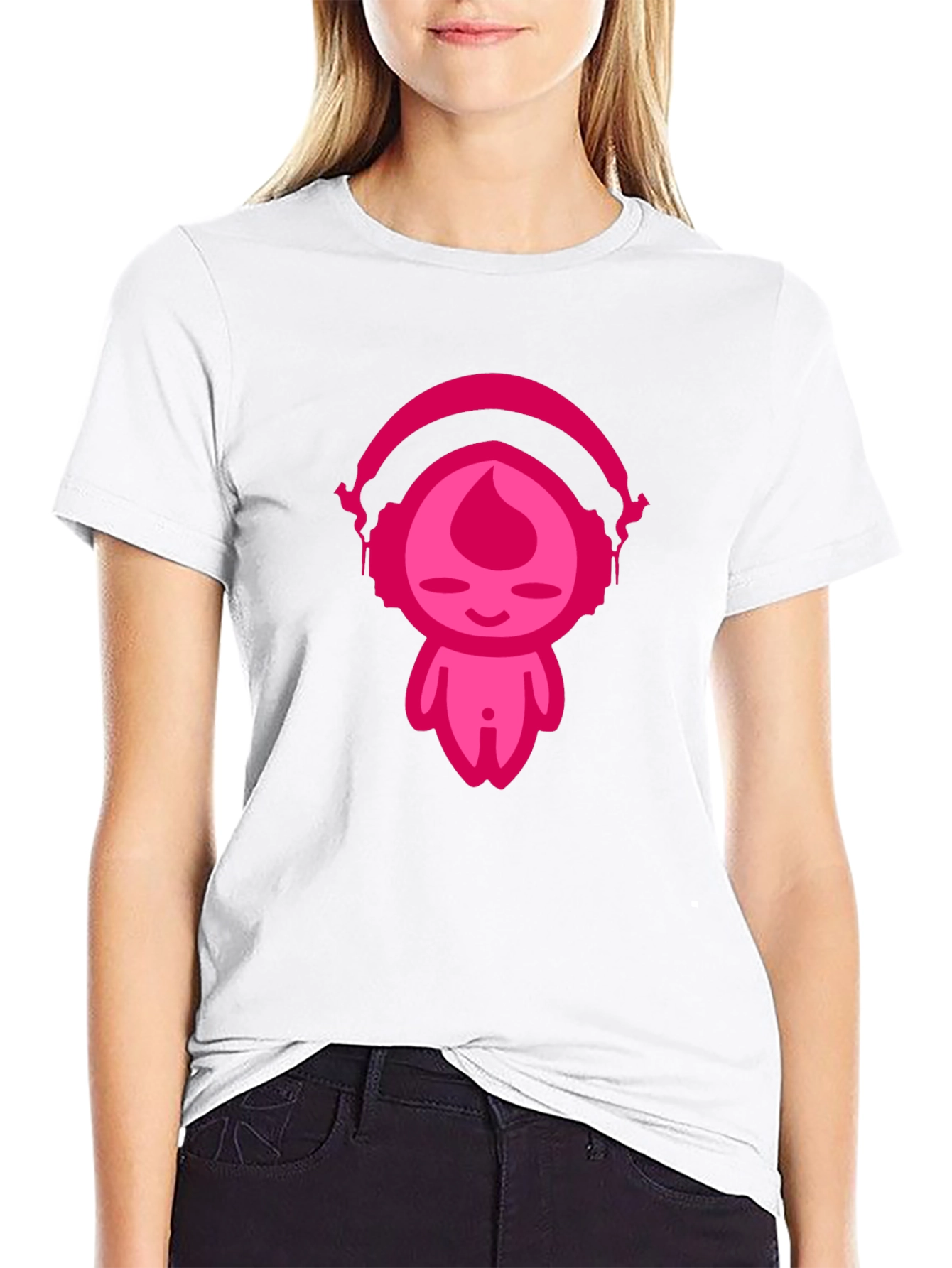 Pink DJ Character Black T-Shirt
