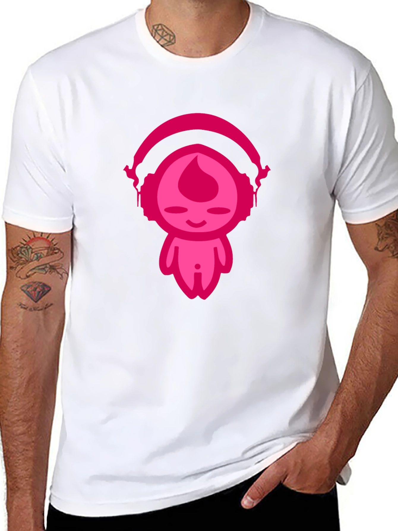 Pink DJ Character Black T-Shirt