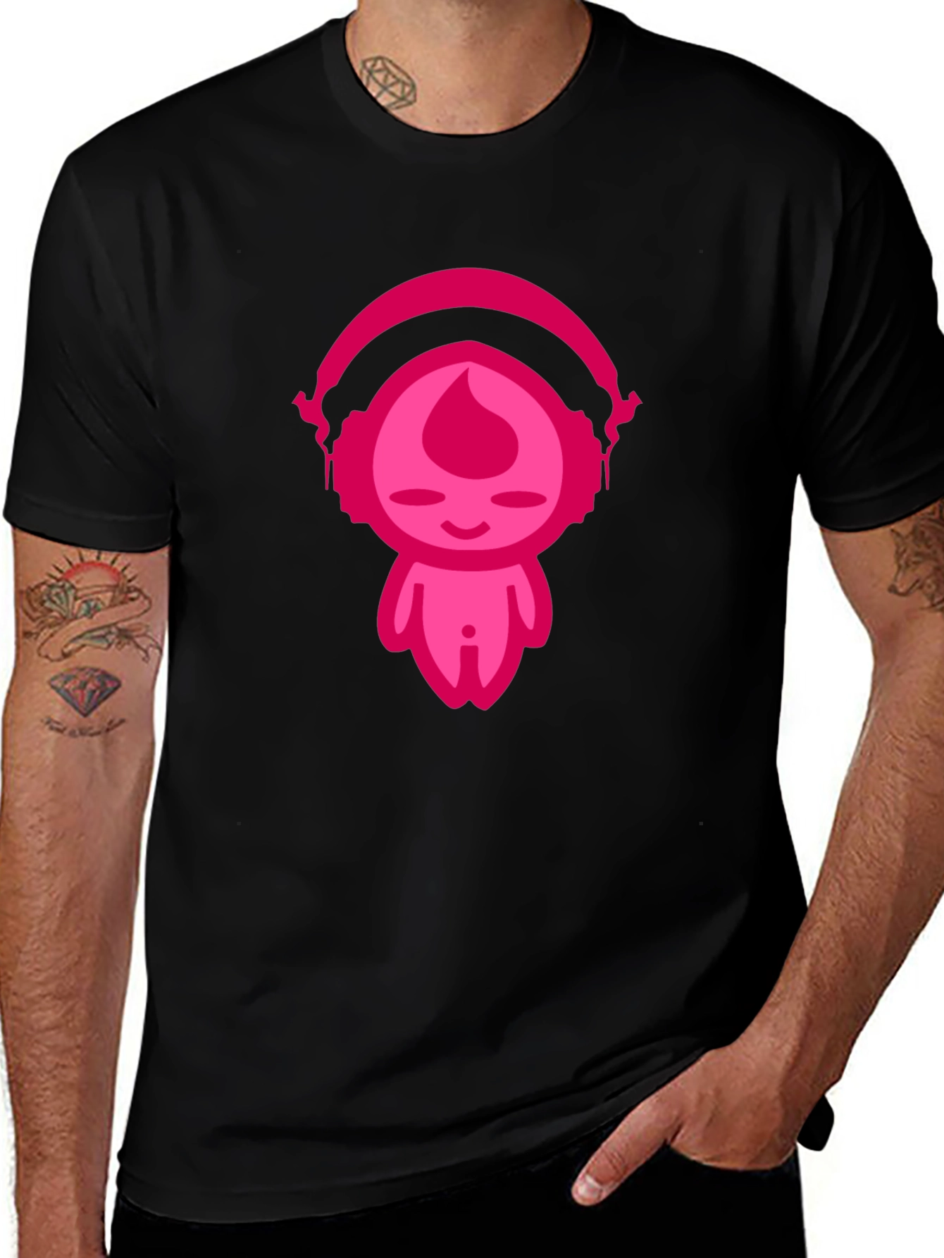Pink DJ Character Black T-Shirt