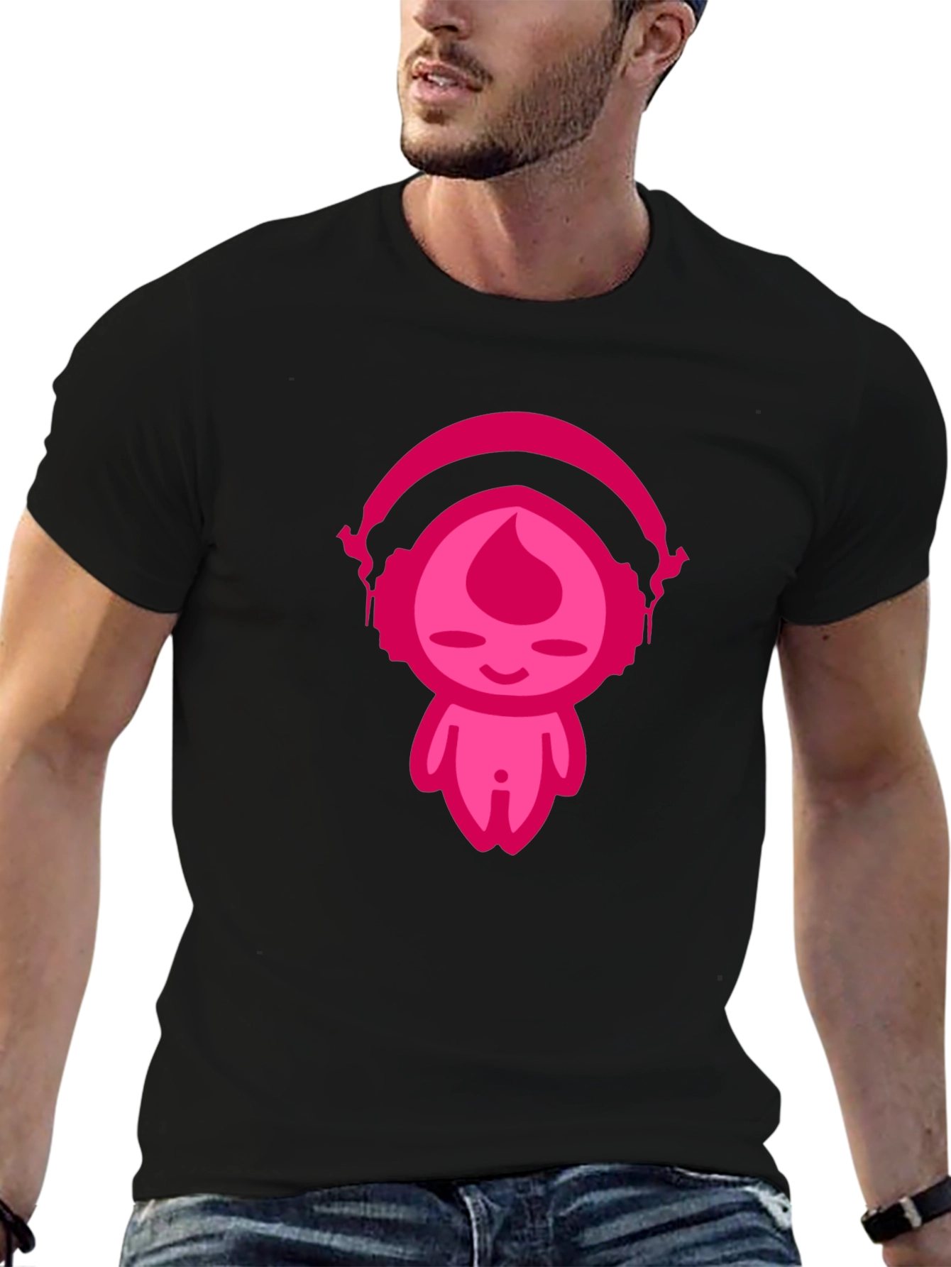 Pink DJ Character Black T-Shirt