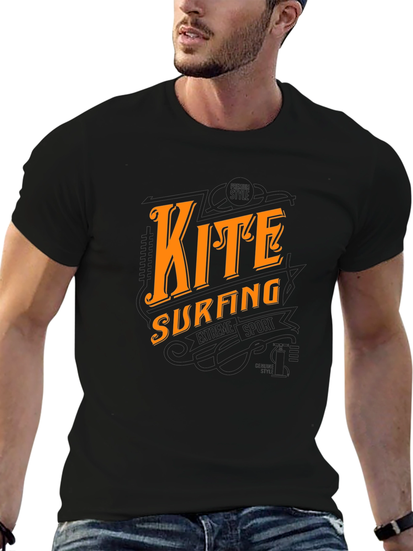 Kite Surfing Graphic Black T-Shirt