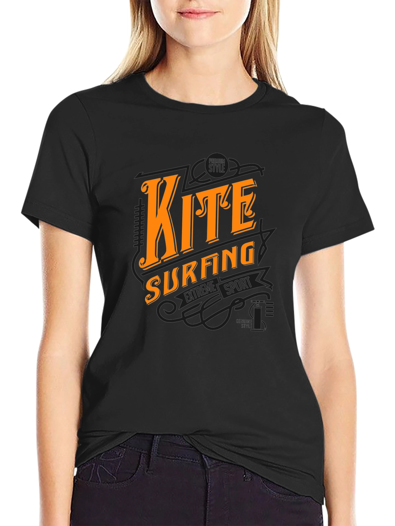 Kite Surfing Graphic Black T-Shirt