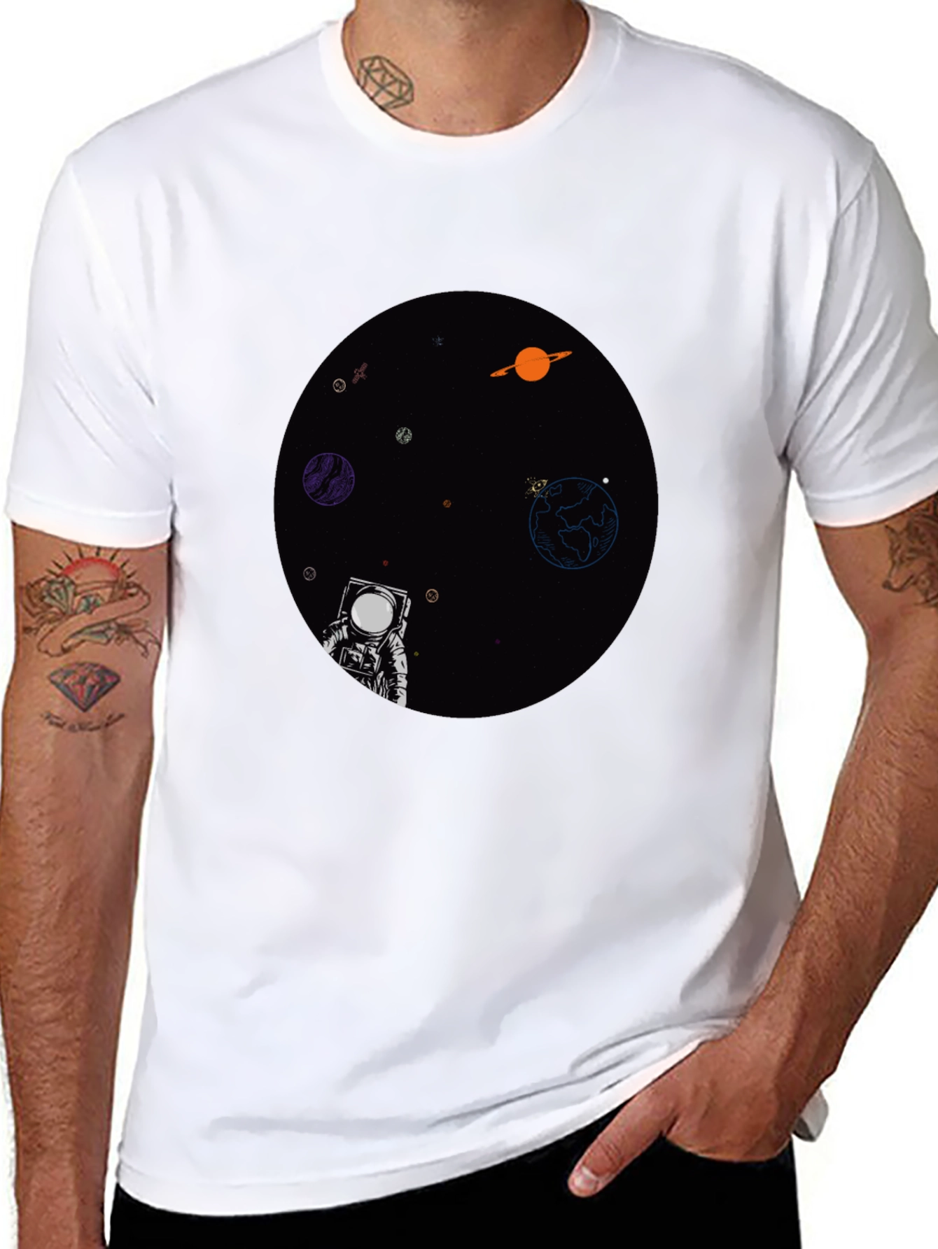 Astronaut in Space Graphic T-Shirt - Black