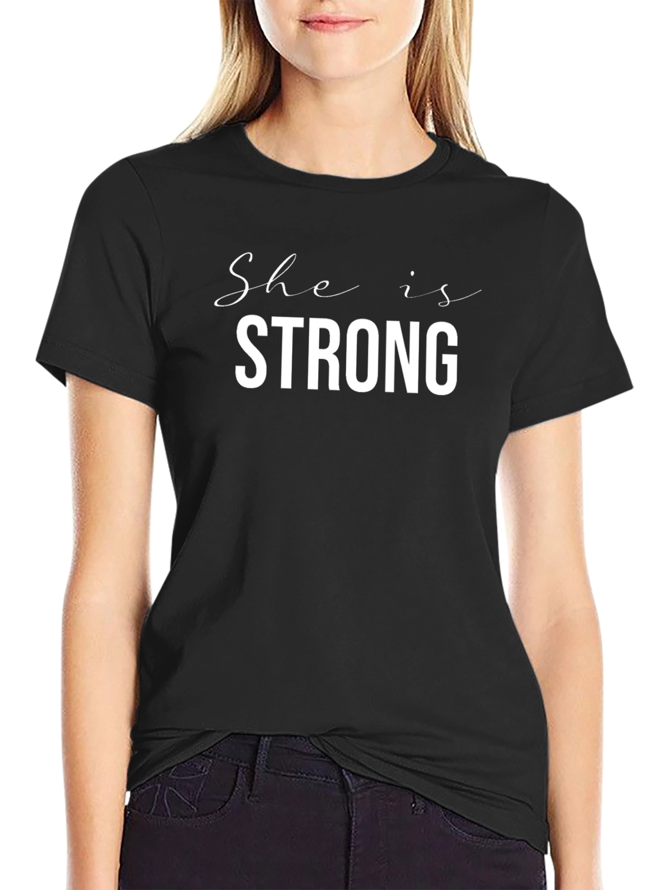 She is Strong Black Graphic Tee