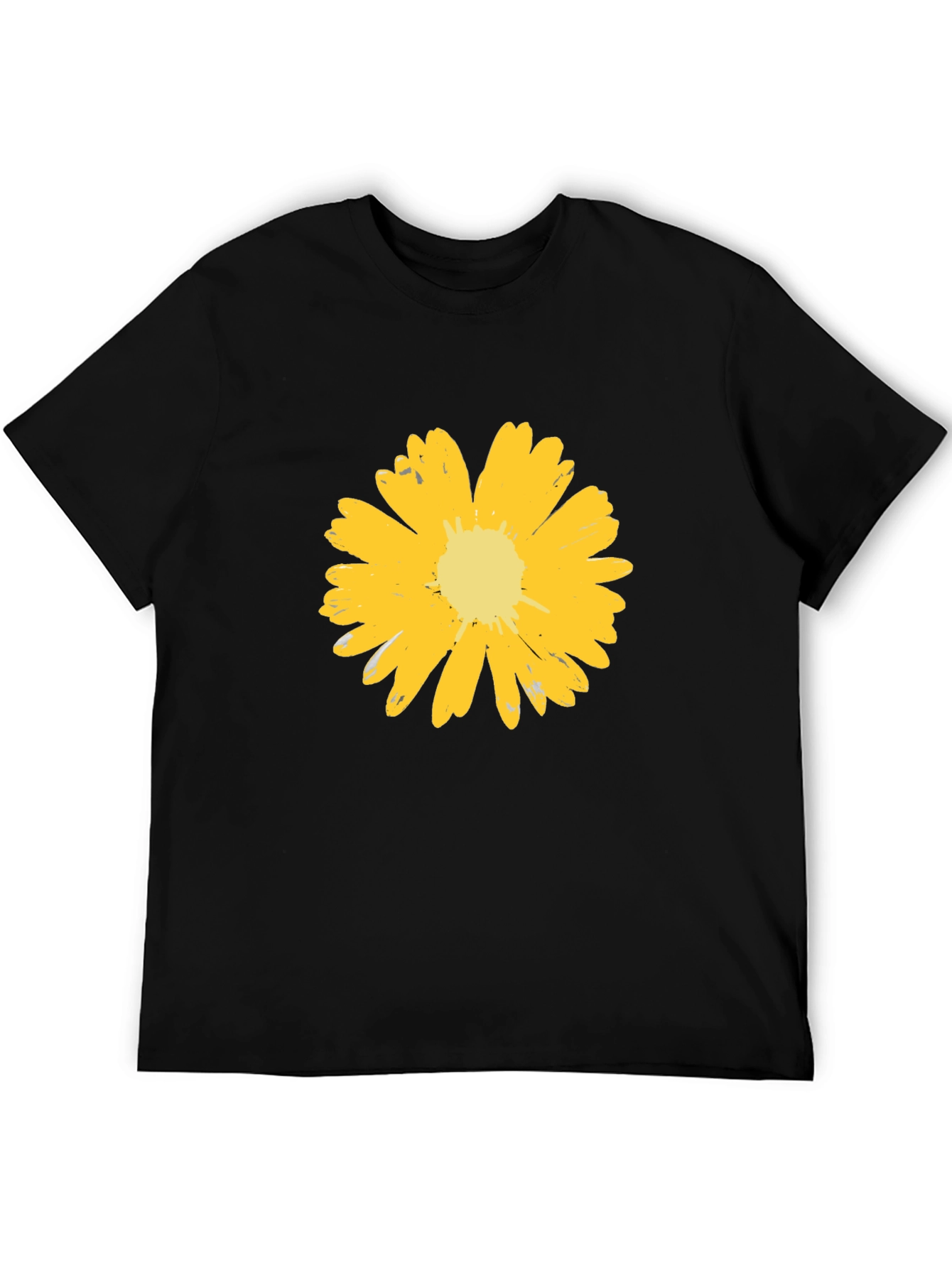 Mens Black T-Shirt with Yellow Flower Graphic