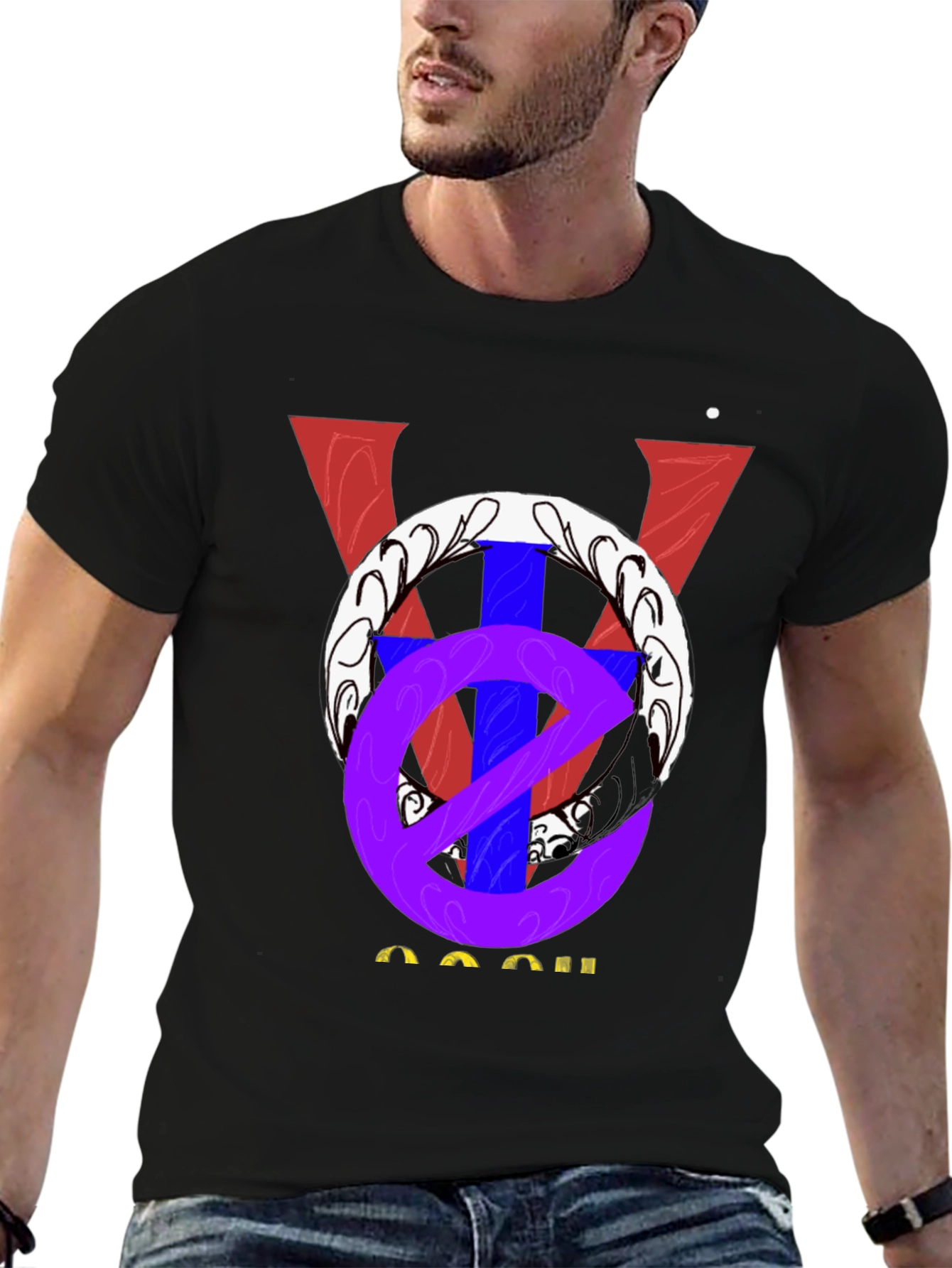 Unique Graphic Print Black Cotton T-Shirt