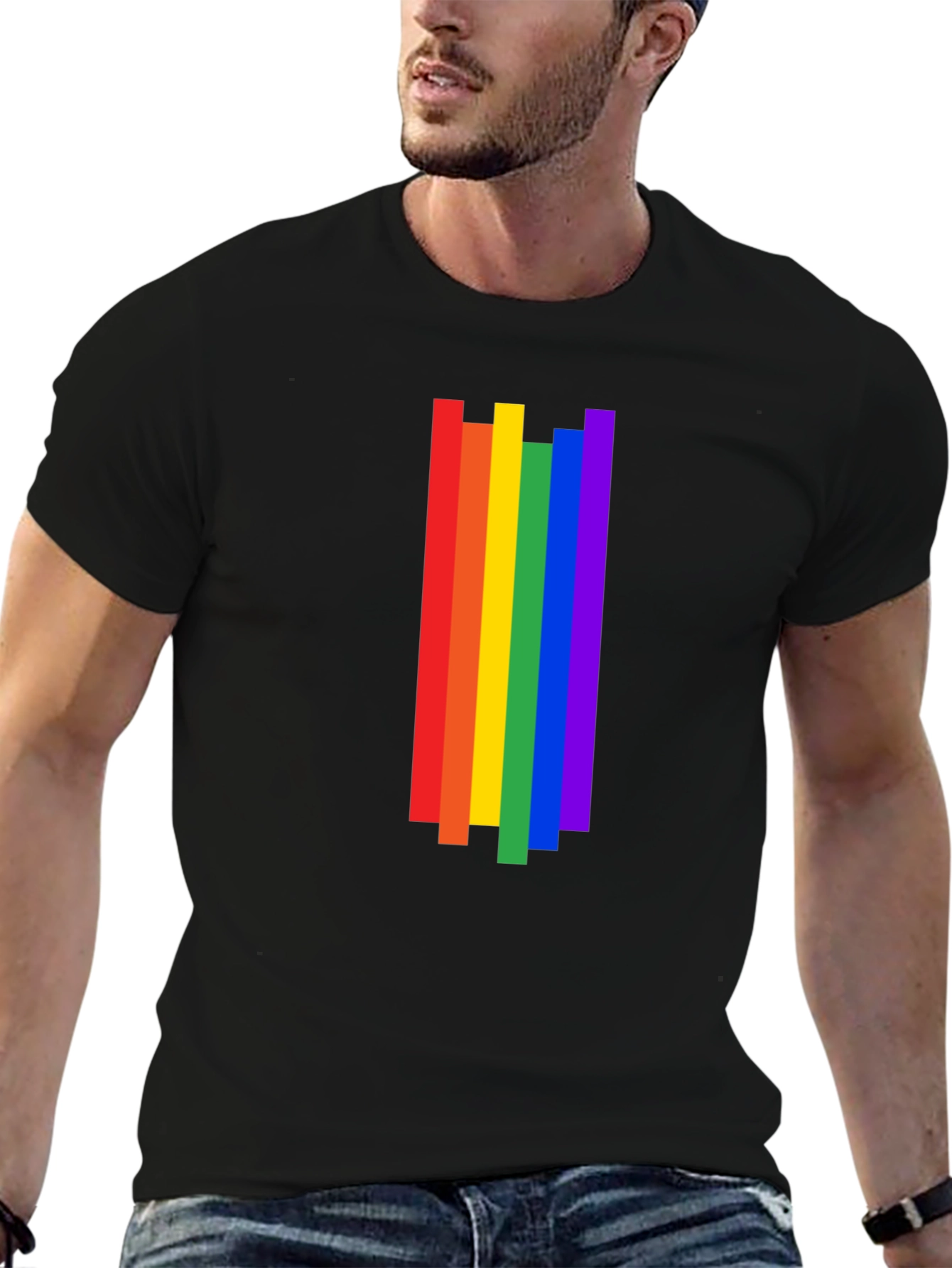 Rainbow Stripe Graphic Tee - Pride Month Shirt