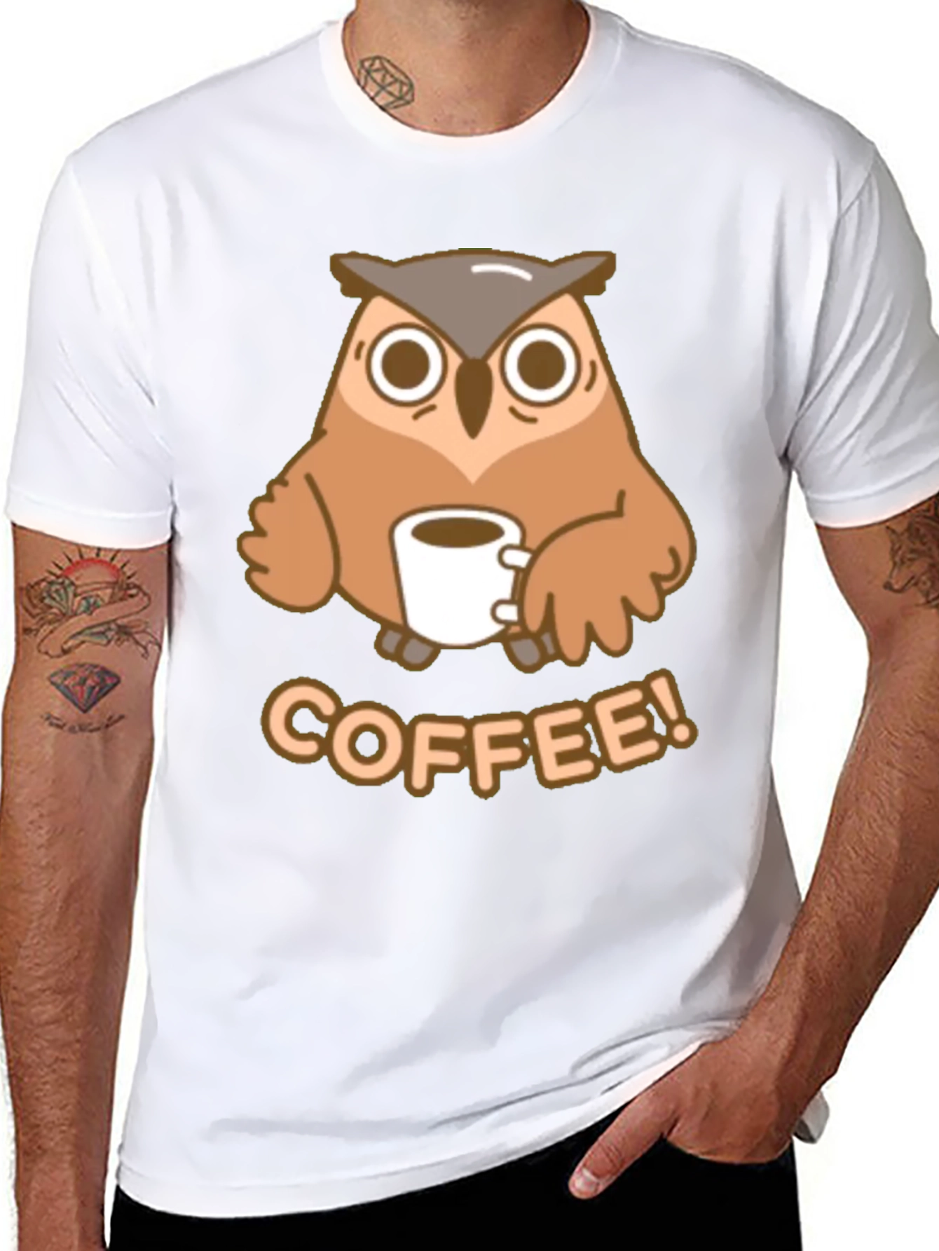 Owl Coffee Lover Tee - Cute Cartoon Design