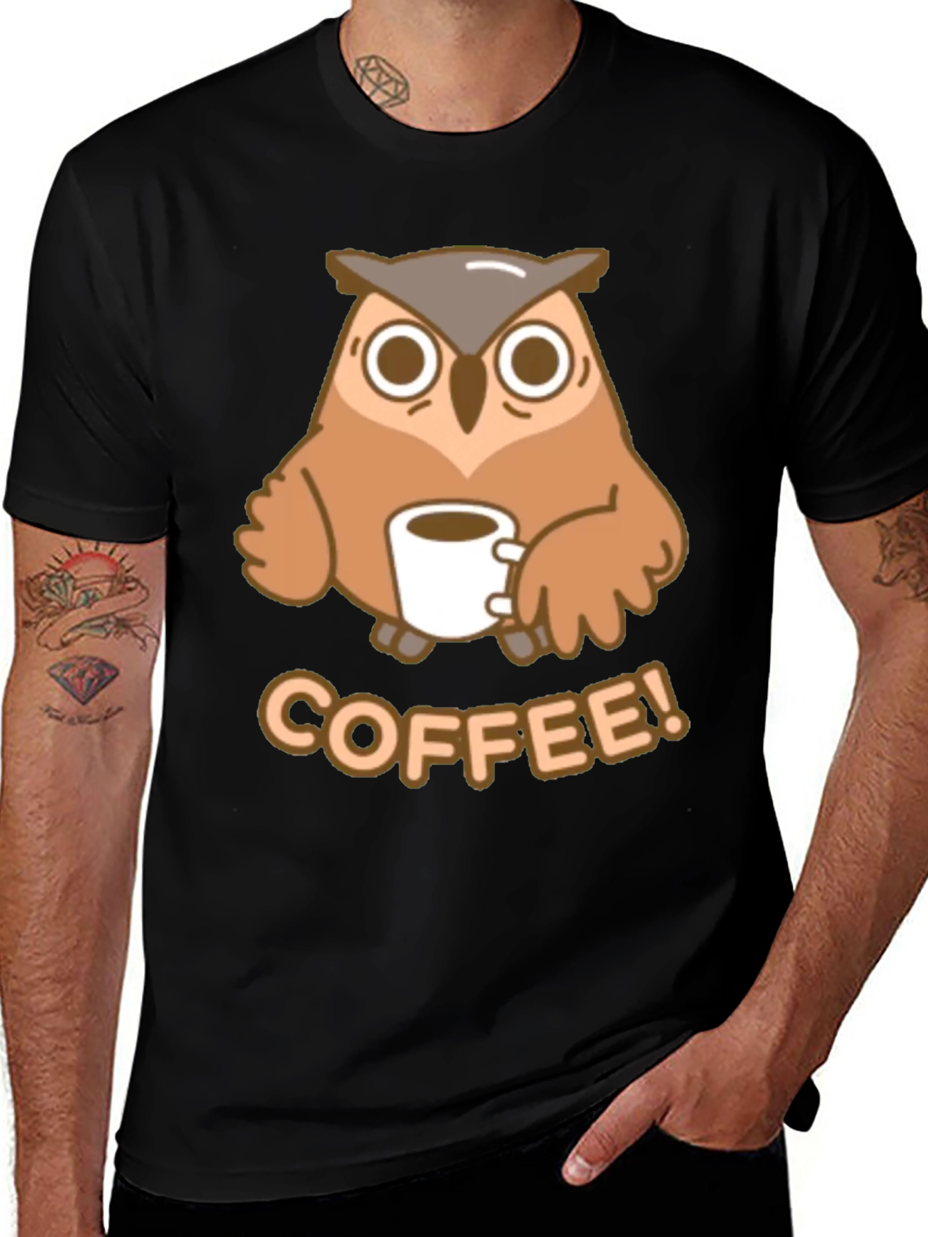 Owl Coffee Lover Tee - Cute Cartoon Design
