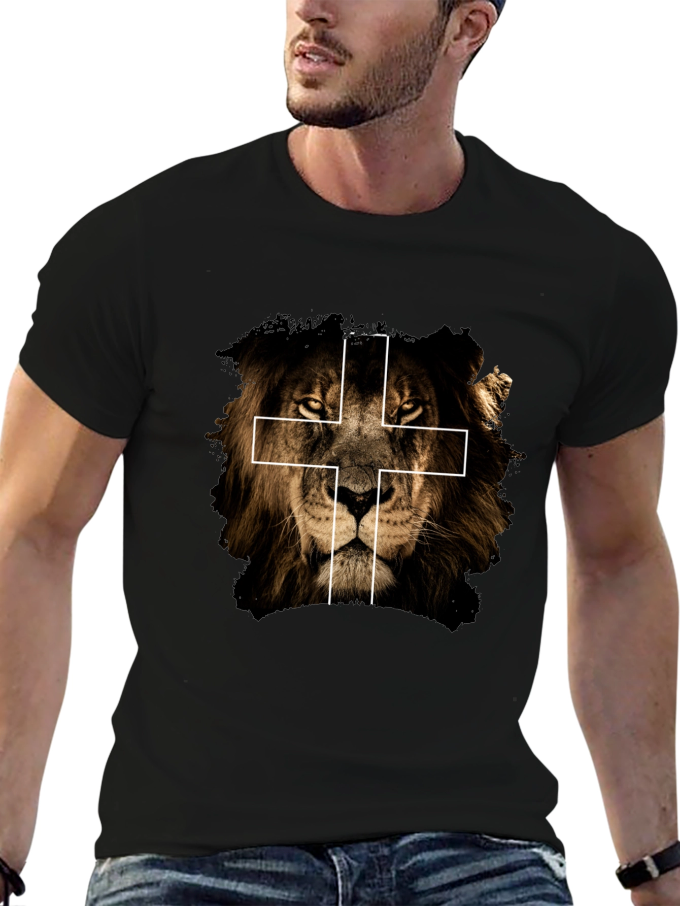 Lion and Cross Graphic Tee - Black