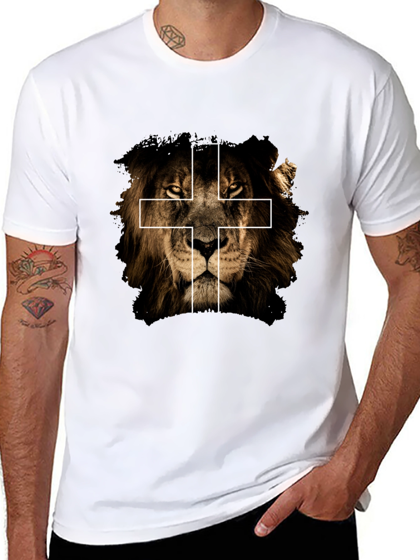 Lion and Cross Graphic Tee - Black
