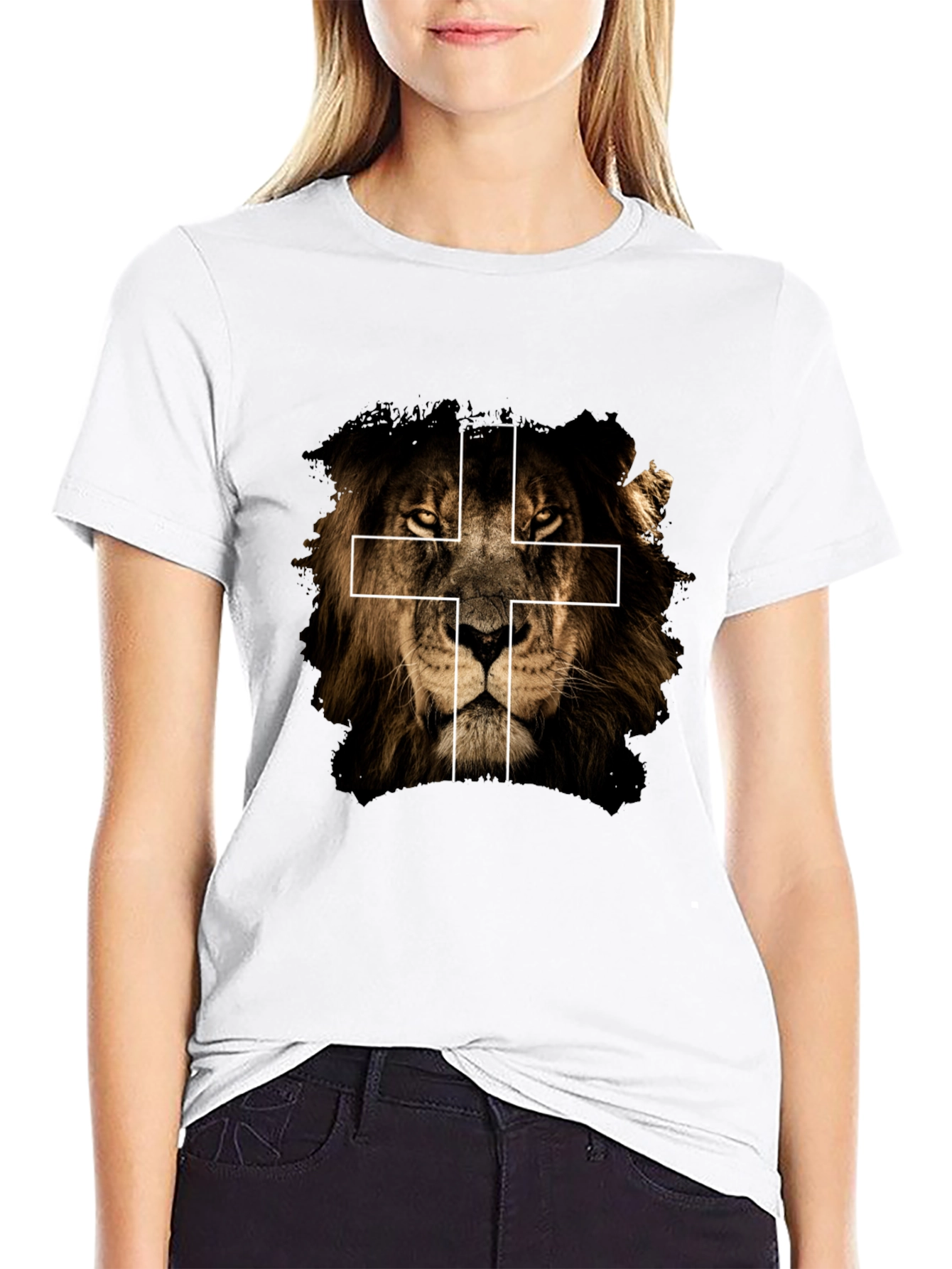 Lion and Cross Graphic Tee - Black