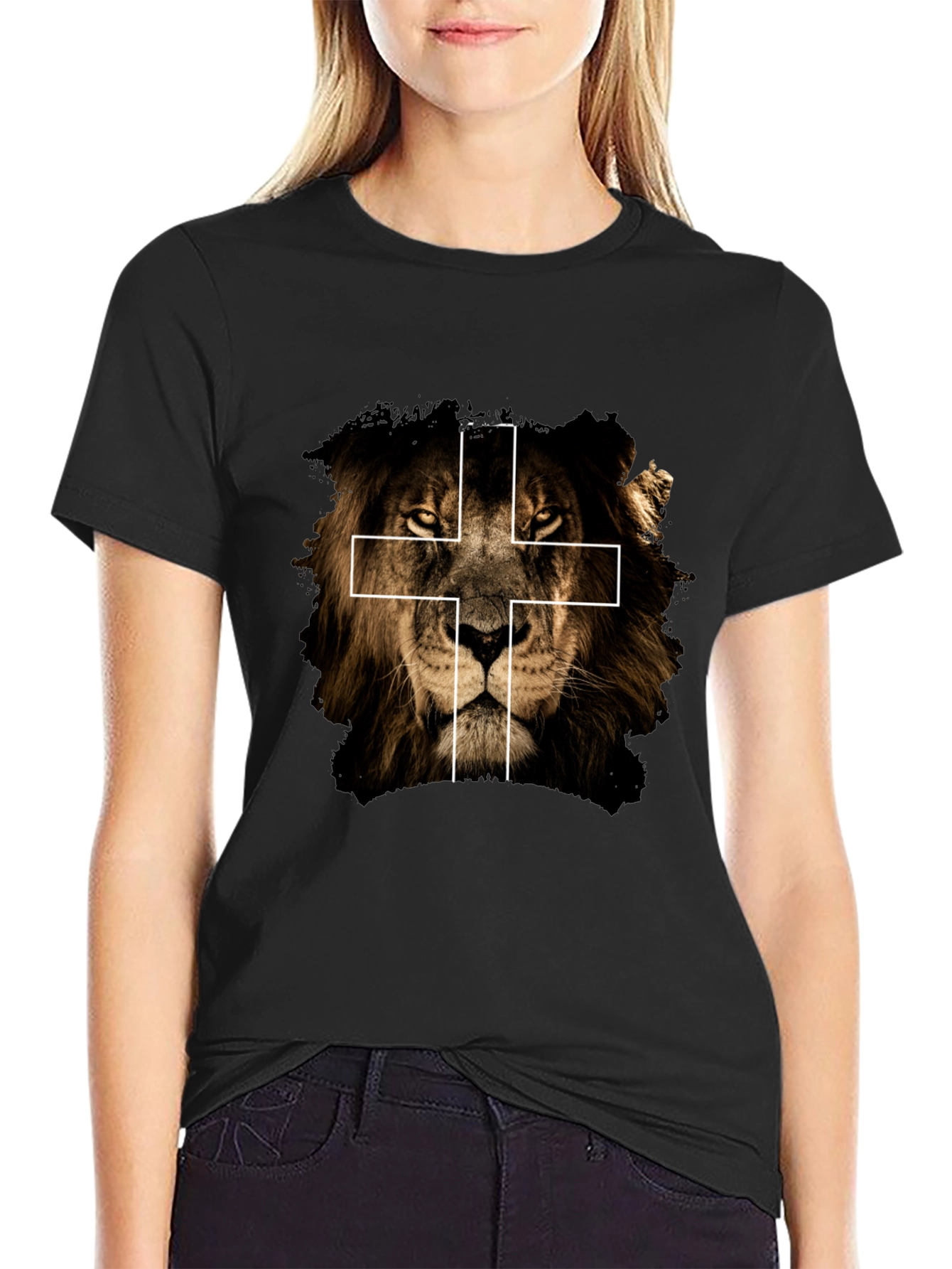 Lion and Cross Graphic Tee - Black