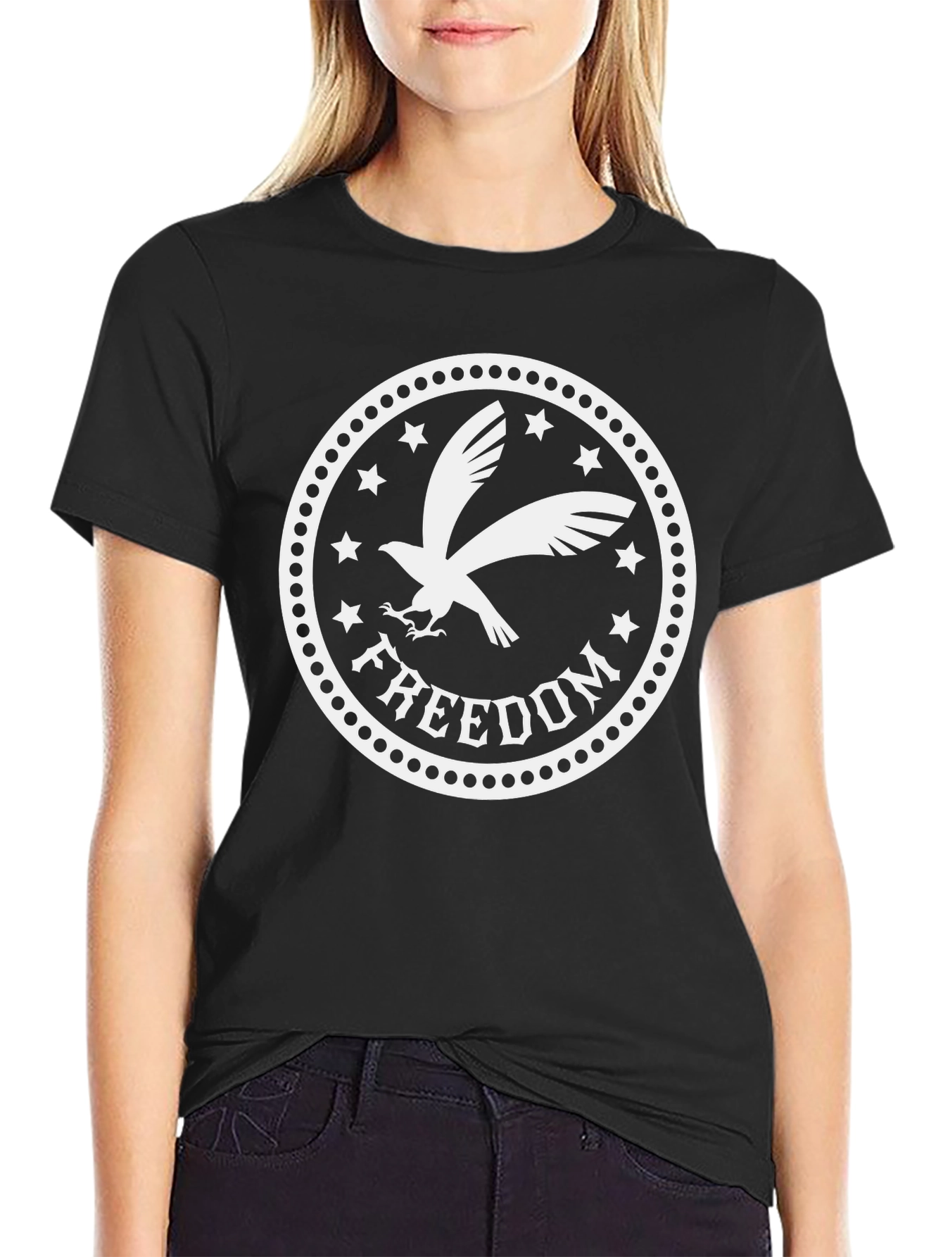 Freedom Eagle Graphic Tee - Black Cotton Blend