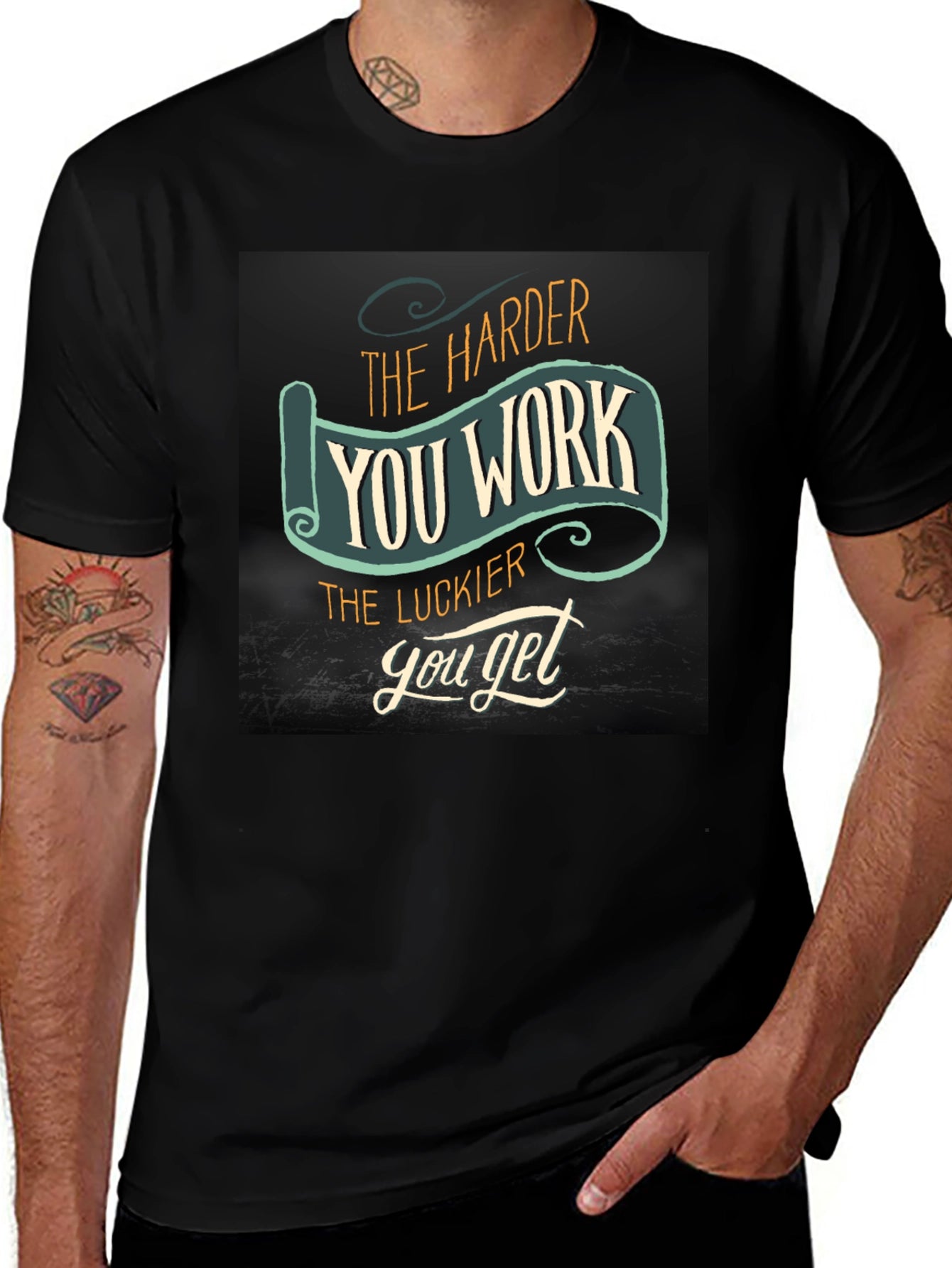 Work Harder Get Luckier Black T-Shirt