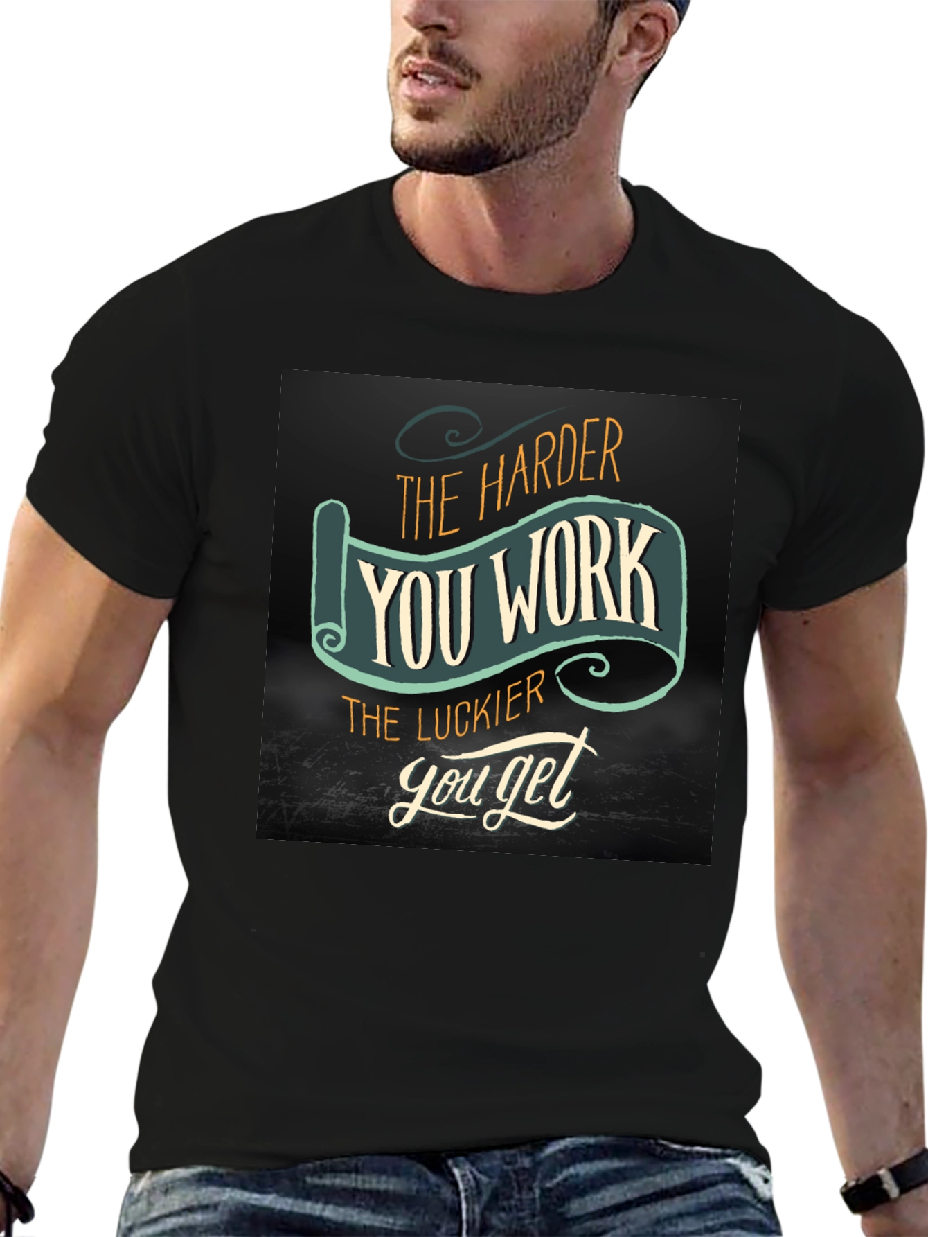 Work Harder Get Luckier Black T-Shirt