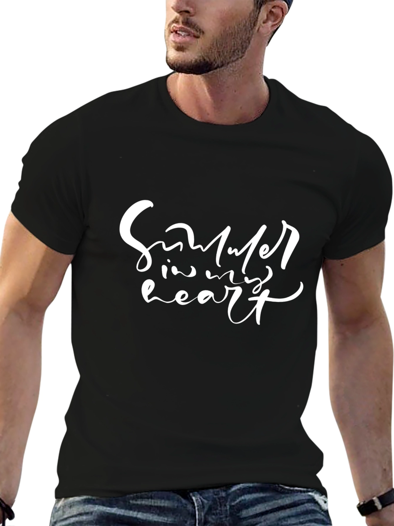Summer in My Heart Black Graphic T-Shirt