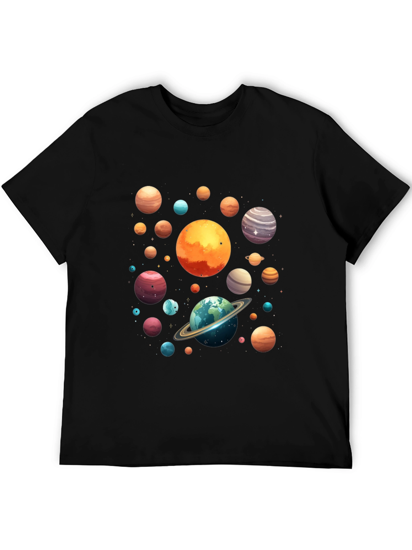 Planets Graphic Print Black T-Shirt